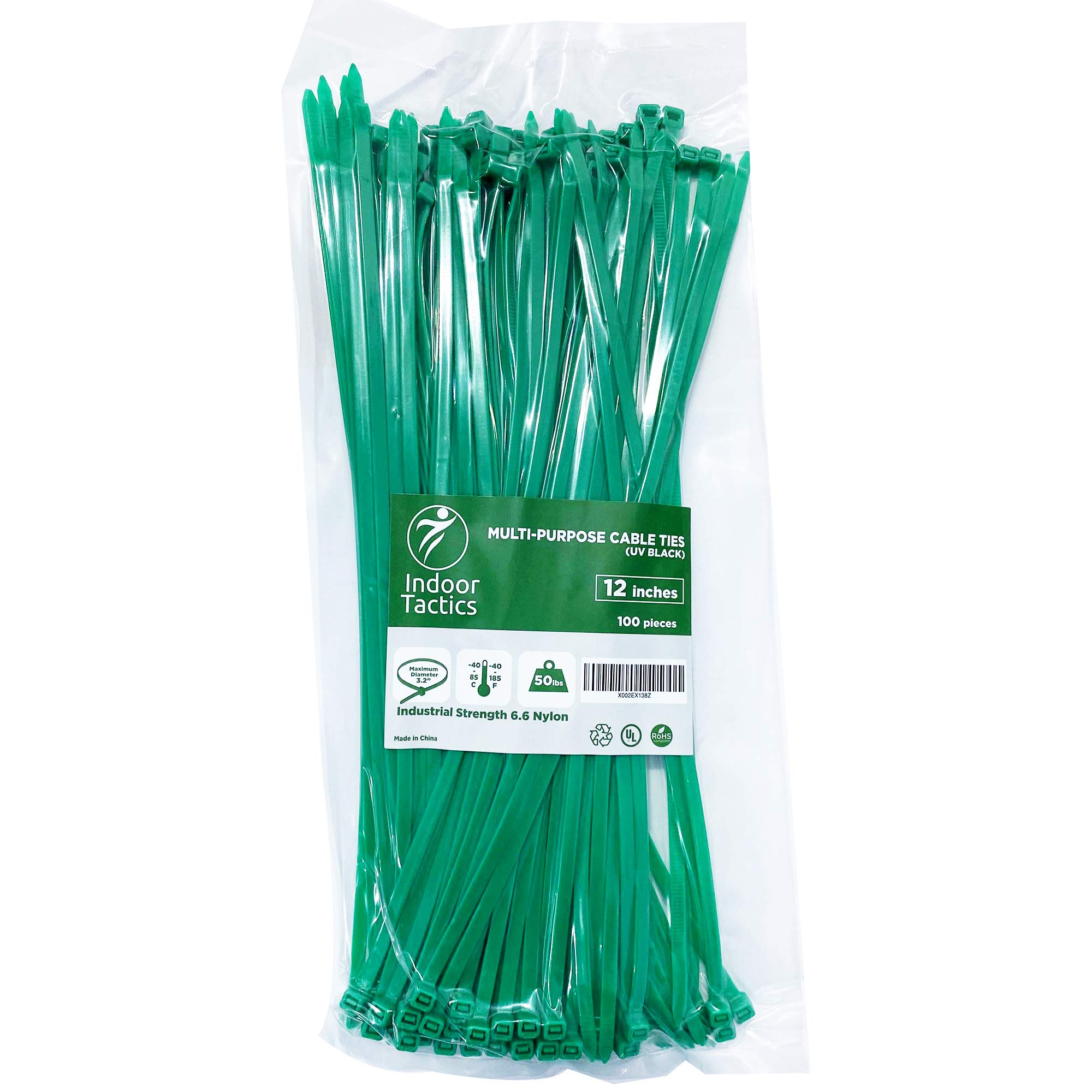 Heavy Duty Premium Nylon Green Zip Ties 12", Indoor or Outdoor, Multi Purpose Industrial Grade Cable ties, Ultra Strong and Durable Wire Ties (100 Pack)