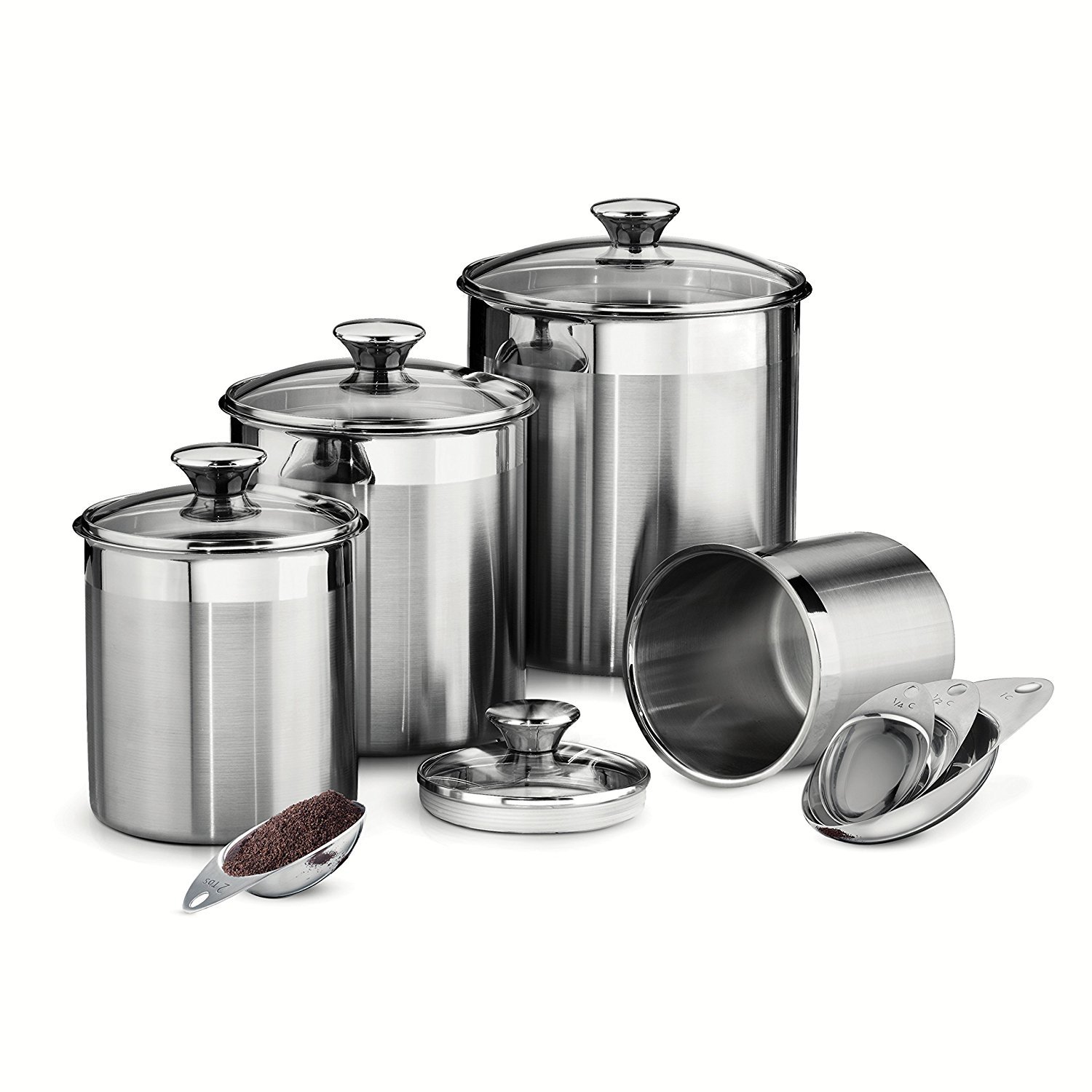 Tramontina 80204/527DS Gourmet Stainless Steel Canister and Scoops Set, 8 Piece, Made in Brazil