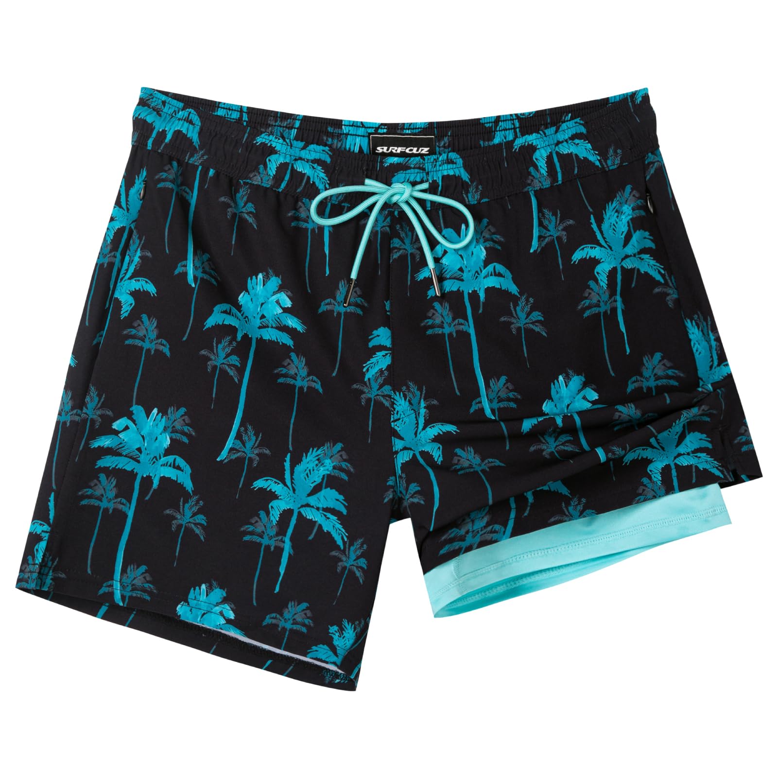 SURF CUZMens Swim Trunks with Compression Liner 5" Swim Shorts Quick Dry Bathing Suit Swimming Trunks Zipper Pockets