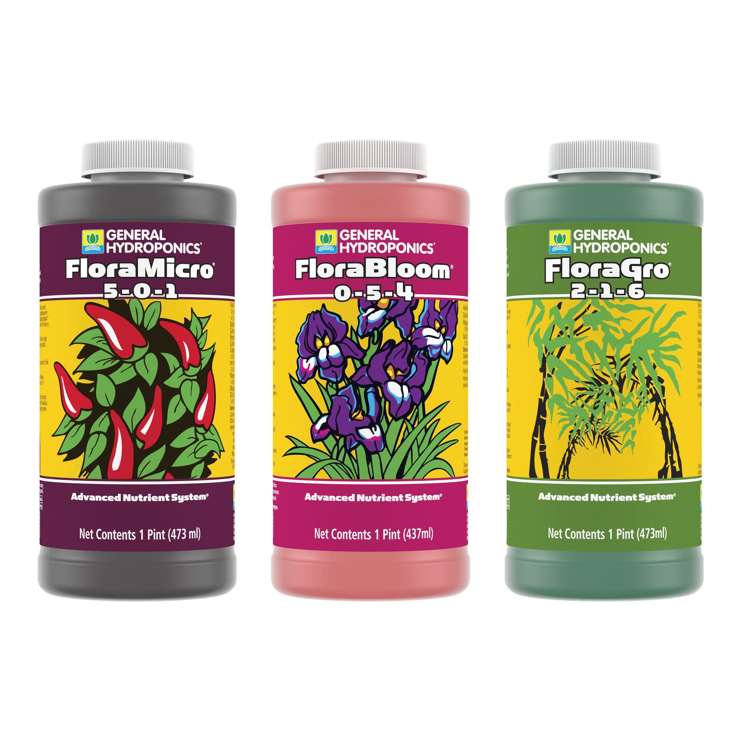 General HydroponicsFloraSeries Hydroponic Nutrient Fertilizer System with FloraMicro, FloraBloom and FloraGro, 1 pt.