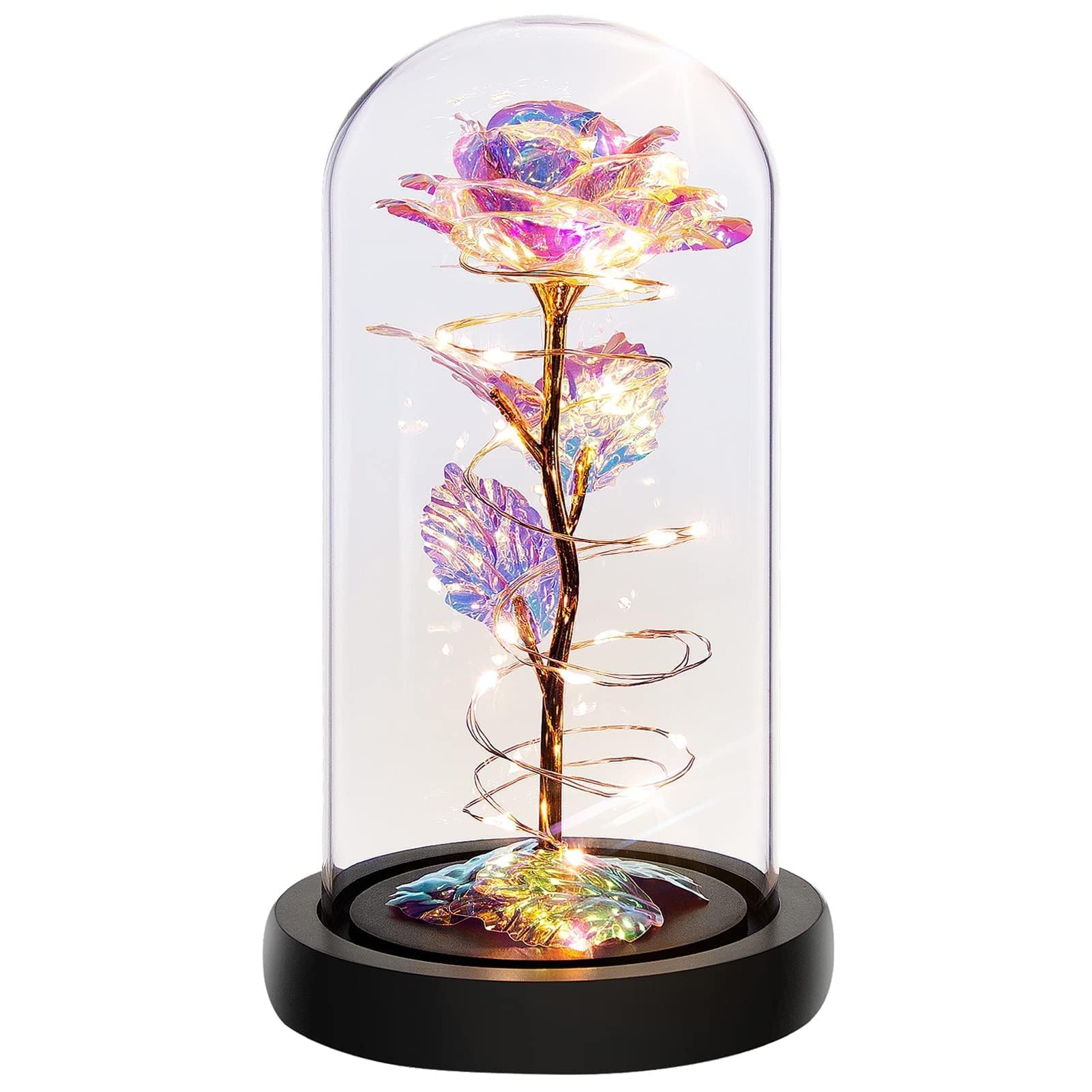 Christmas Rose Gifts for Women,Birthday Gifts for Women,Rose Flower Gifts for Women,Colorful Rainbow Light Up Rose in A Glass Dome,Rose Gifts for Mom Her Christmas,Thanksgiving,Anniversary