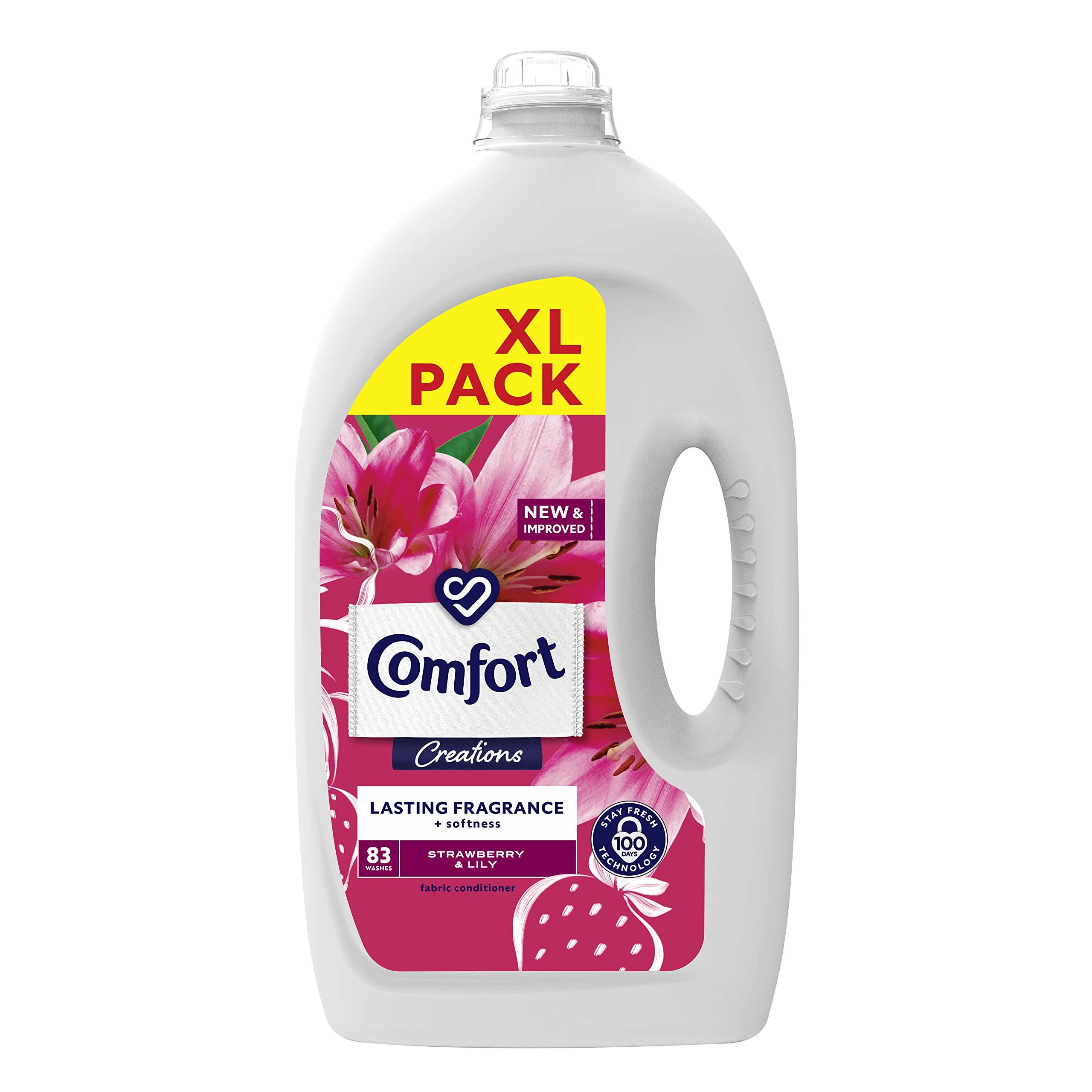 Comfort Creations Strawberry & Lily Fabric Conditioner pack of 4 with Stay Fresh technology for 100 days of freshness + fragrance* 83 washes 2490 ml