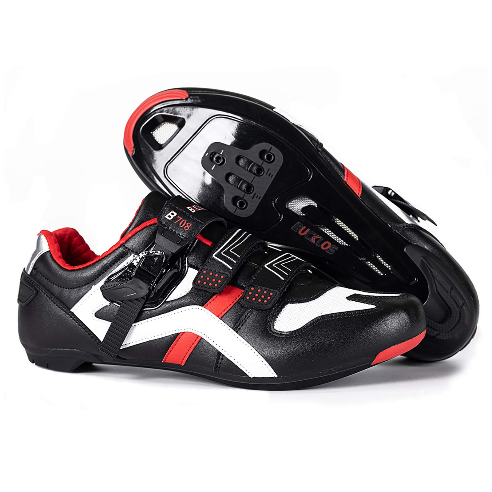 BUCKLOS Road Cycling Shoes Mens Precise Buckle Strap Compatible with Peloton Biking Shoes Spin Shoes Bicycle Sneakers SPD for Look Delta Lock Pedal Indoor Outdoor