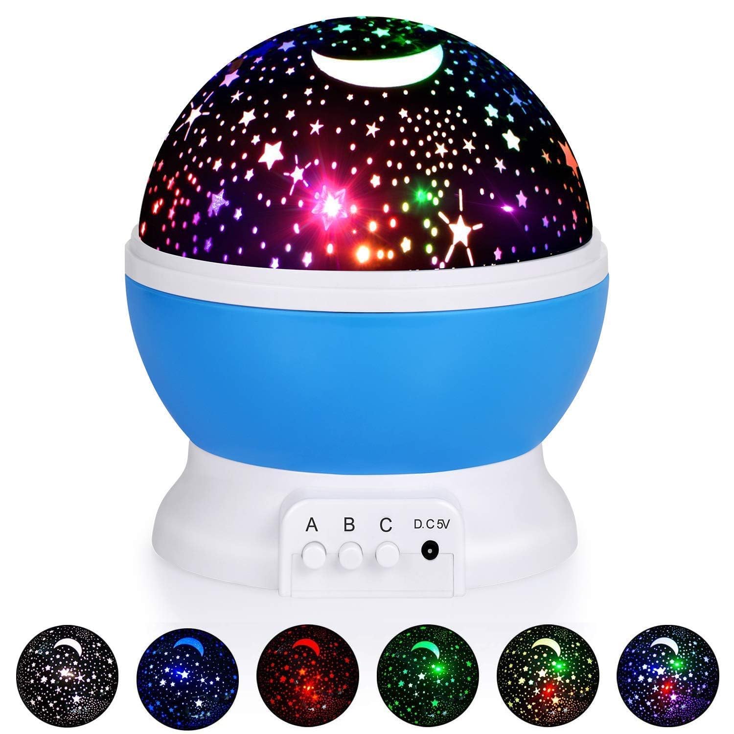 Star Master Rotating 360 Degree Moon Night Light Lamp Projector with Colors and USB Cable,Lamp for Kids Room Night Bulb (Multi Color,Pack of 1,Plastic) LED SIZE-20X5X1CM WT-150GR