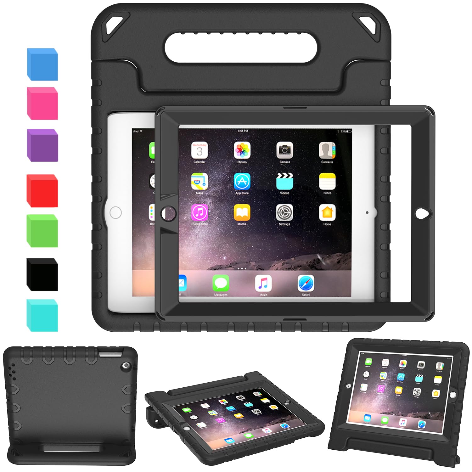 AVAWO Apple iPad 2 3 4 Kids Case - Light Weight Shock Proof Convertible Handle Stand Kids Friendly for iPad 2/3/4 Tablet - Black