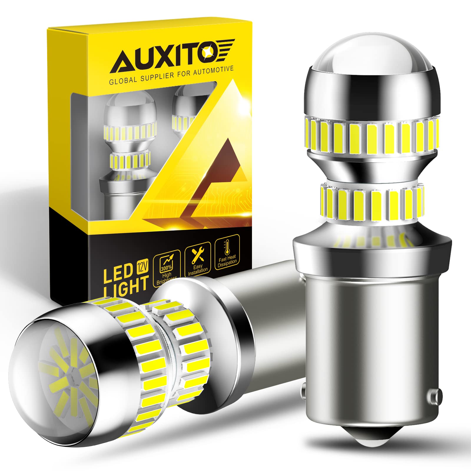 AUXITO 2600 Lumens 1156 LED Bulbs BA15S P21W 7506 LED Light Bulbs Replacement for Backup Reverse Light Bulb Tail Light 6000K White