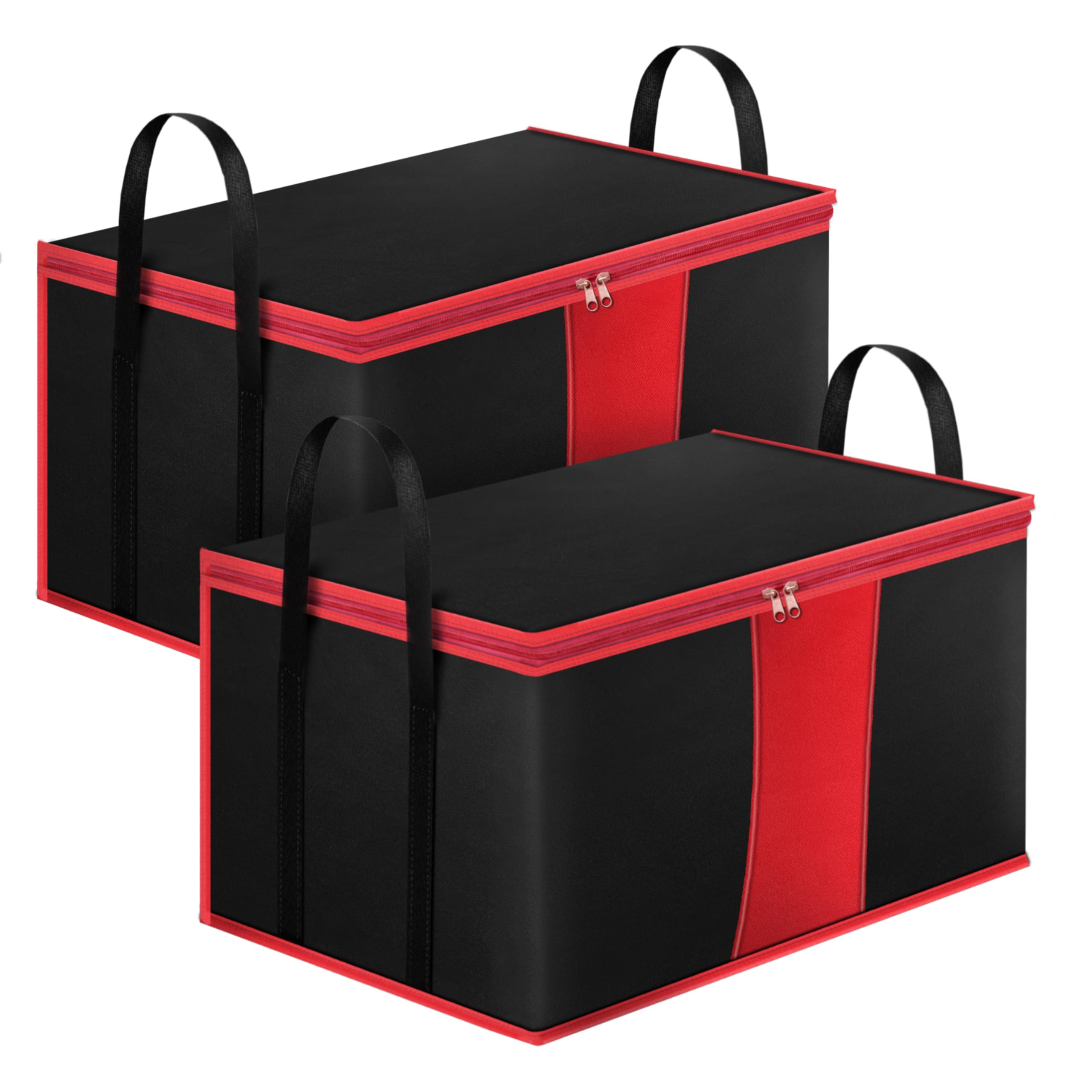 Storite 2 Pack Multi-Purpose Moisture Proof Heavy Duty 1680 Denier Nylon 110 L Super-Size Large Toys/Stationery Paper/Blankets/Clothes Storage Bag -Black/Red (63.5 x 45.7 x 38 cm, Rectangular)