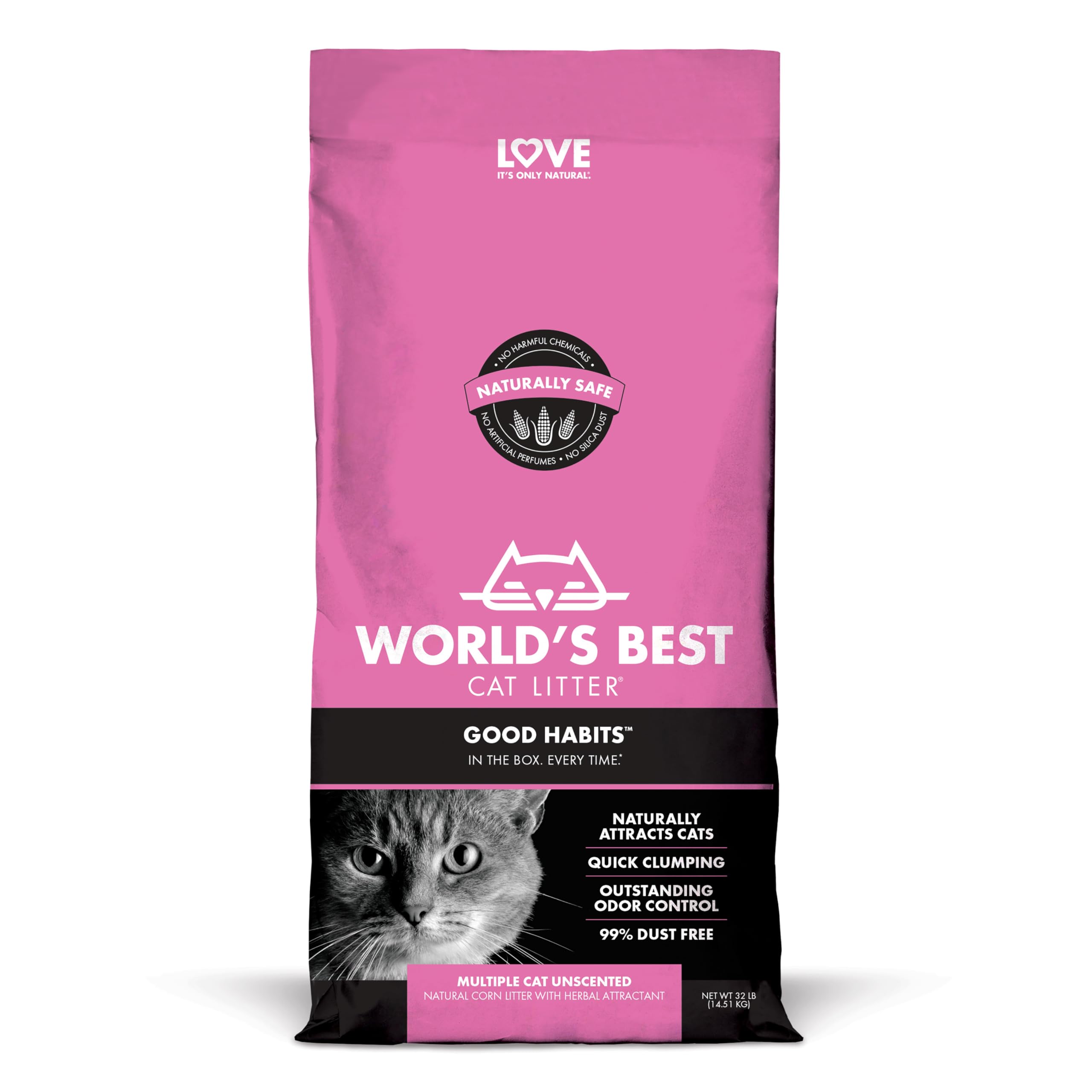 World's Best Cat LitterGood Habits Cat Attract Litter | Natural Plant-Based Attractant | Multicat Flushable Corn Litter | Unscented Odor Control | Low Tracking & Lightweight | Made in USA 32lb Bag