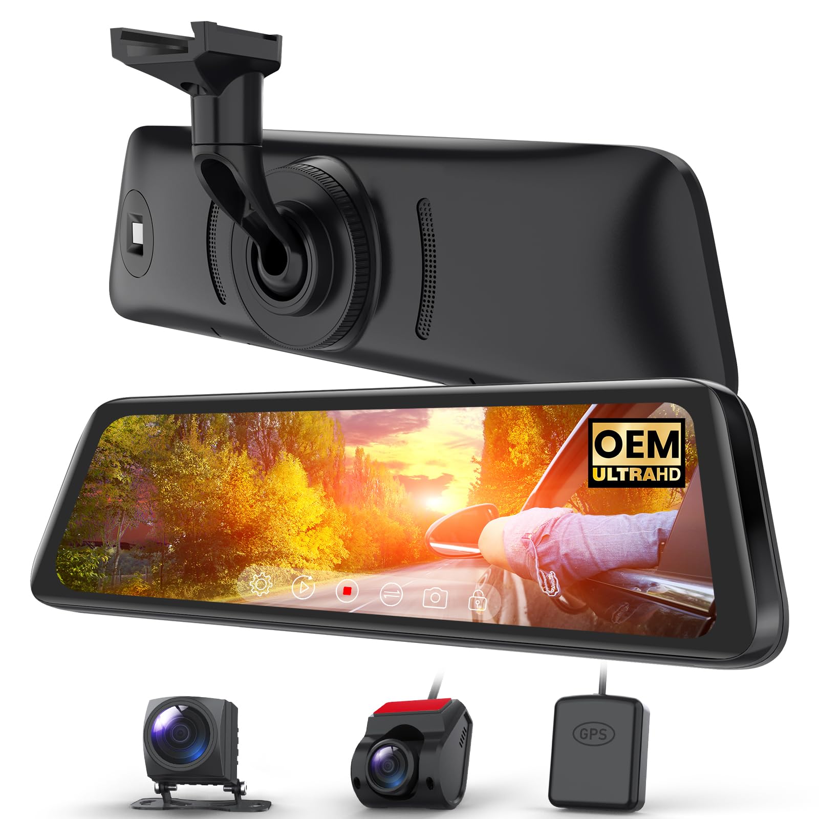 AUTO-VOX T9PRO OEM Rear View Mirror Camera with Detached Front Lens, 9.35" Full Laminated Touch Screen Mirror Dash Cam Front and Rear with No Glare, Super Night Vision Backup Camera for Car/Truck