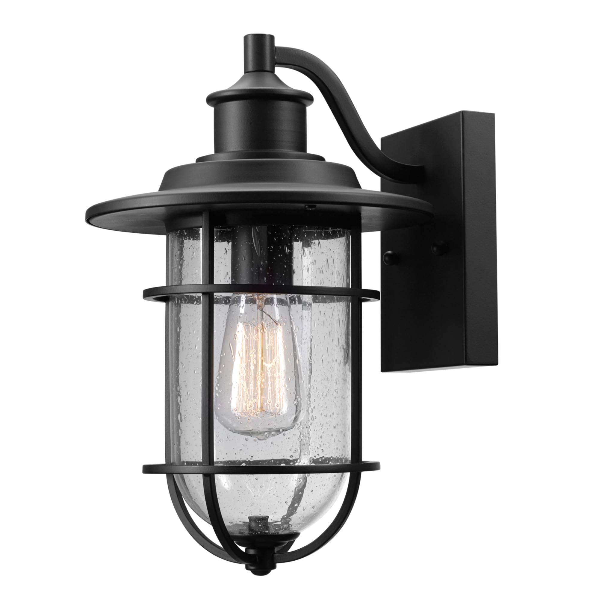 Globe Electric 44094 1-Light Outdoor Wall Sconce, Black, Seeded Glass Shade, Light Fixture, Outside Lights for House, Kitchen, Exterior Lighting, Indoor, Home Essentials, Modern