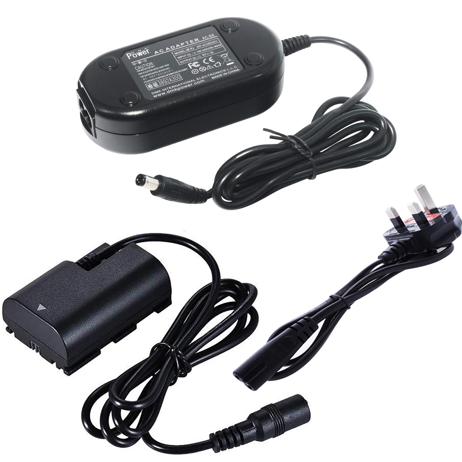 DMK POWERACK-E6 DR-E6 AC Power Adapter Charger DC Coupler kit (Replace LP-E6 LP-E6N Battery) Compatible with Canon EOS 5DS 6D 7D 60D 70D 60Da 80D 5D Mark II III IV 7D Mark II 5DS R Fully-Decoded