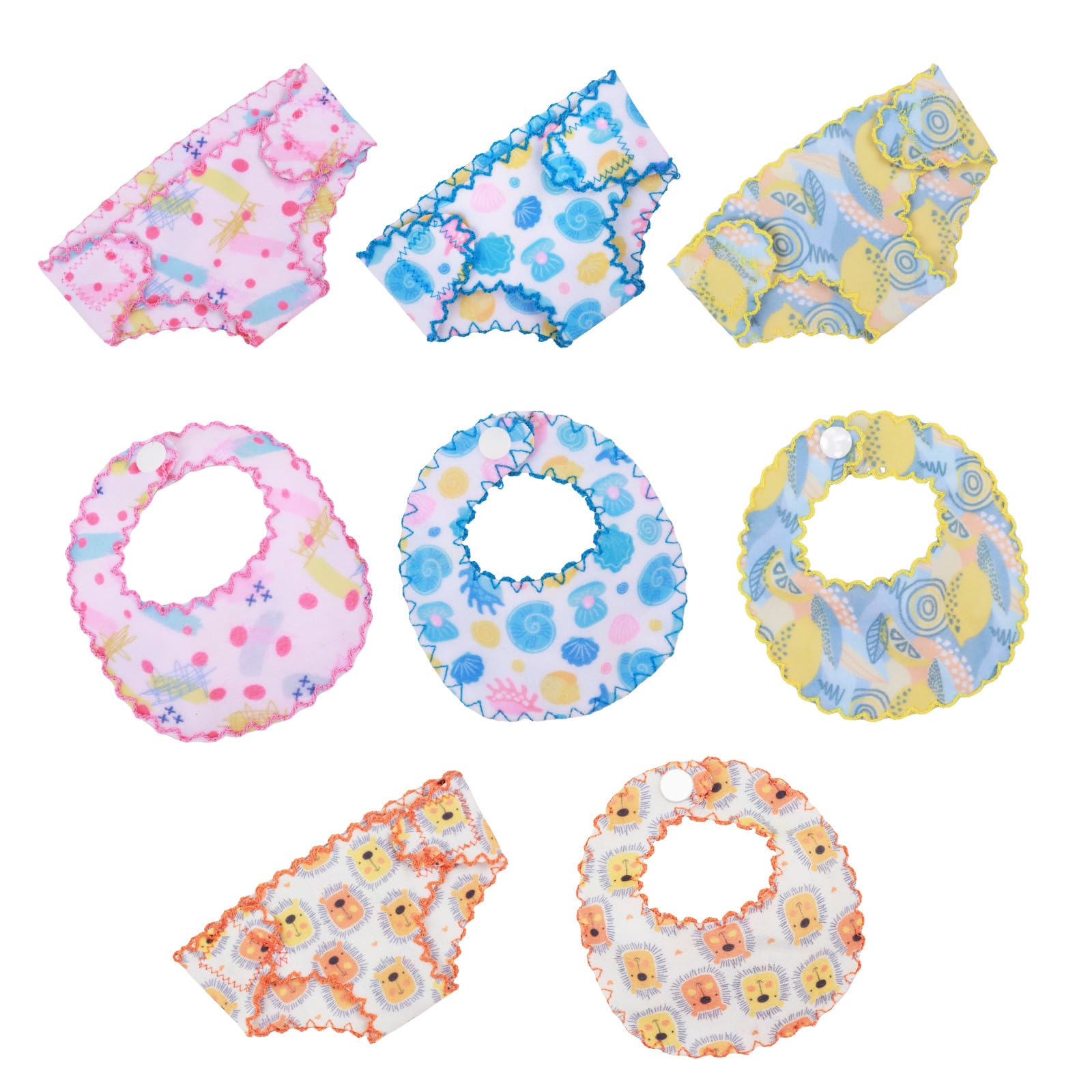 8 Pieces Doll Diapers and Bibs, Washable and Reusable Eco Doll Accessories, Fit 8 to 12 inches Baby Doll