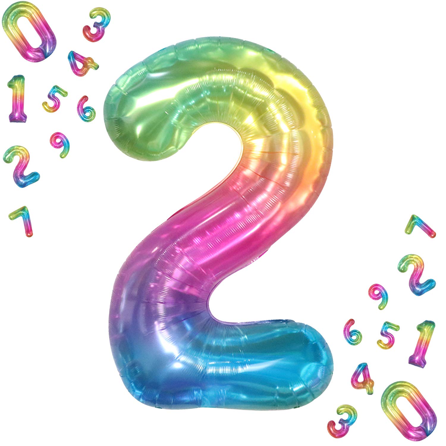 Colorful Gradient Rainbow Jelly Number 2 Balloon - Large, 40 Inch, Giant Foil 2nd Birthday Balloons | 2nd Birthday Decorations for Girl | Digital Rainbow 2 Balloon Number for 2 Year Old Girls and Boys