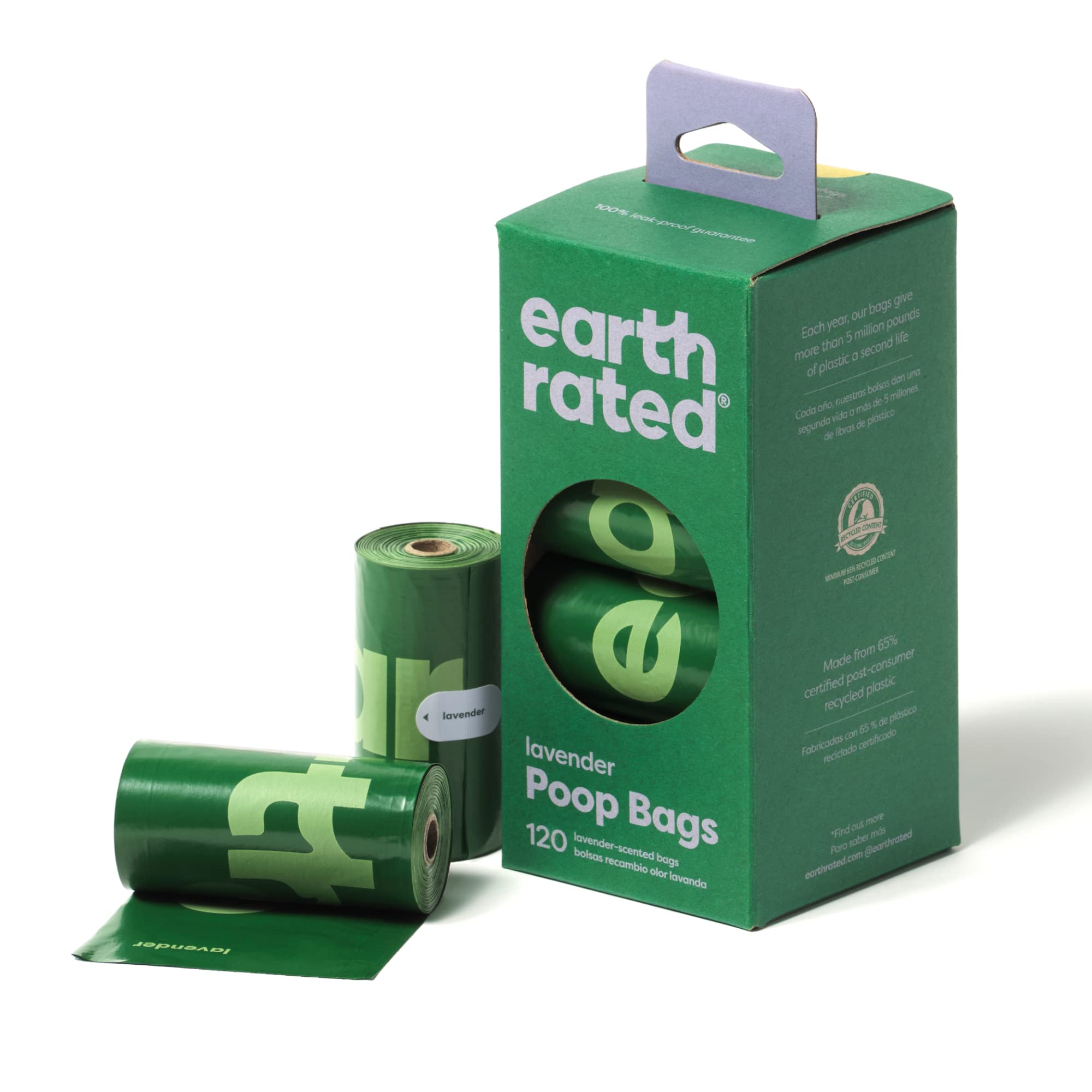 Earth Rated Dog Poo Bags, Guaranteed Leak Proof and Extra Thick Waste Bag Refill Rolls For Dogs, Lavender Scented, 120 Count