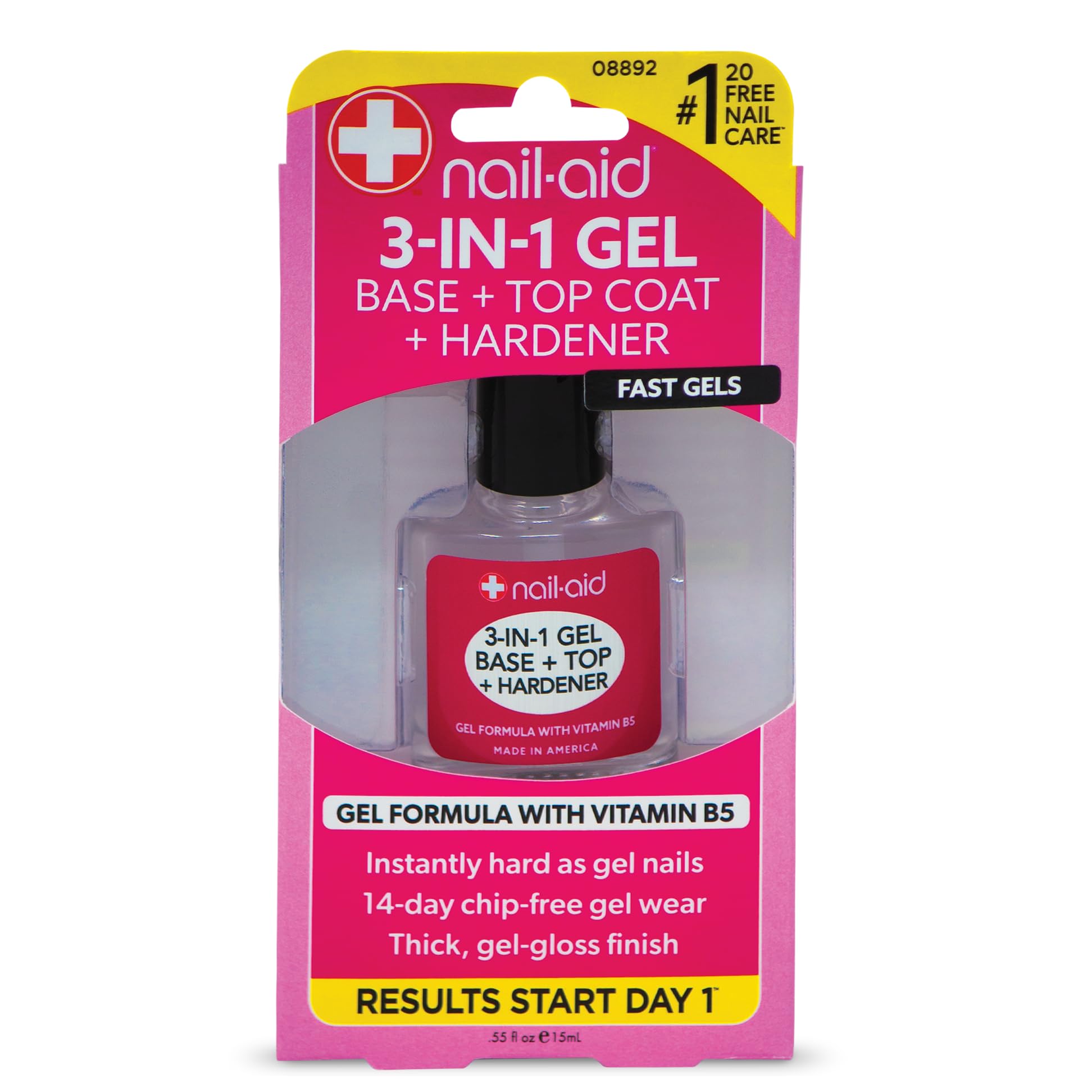 NAIL-AID 3-in-1 Gel Base + Top + Hardener, Clear, 0.55 Fluid Ounce