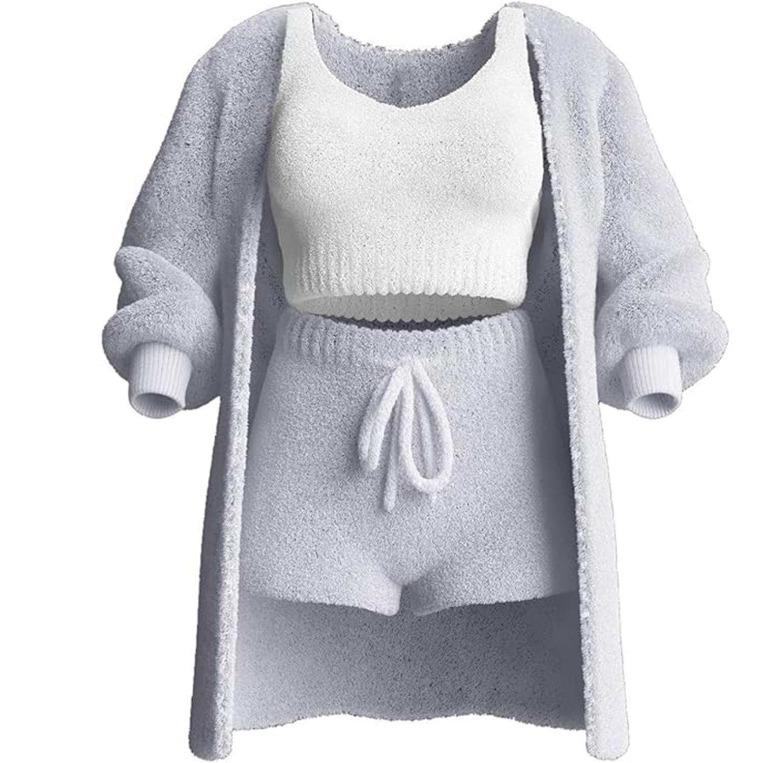 Knit Set 3-Piece, Cosy Knit Set (3 Pieces), Women's Sexy Warm Fuzzy Fleece 3 Piece Outfits Pajamas