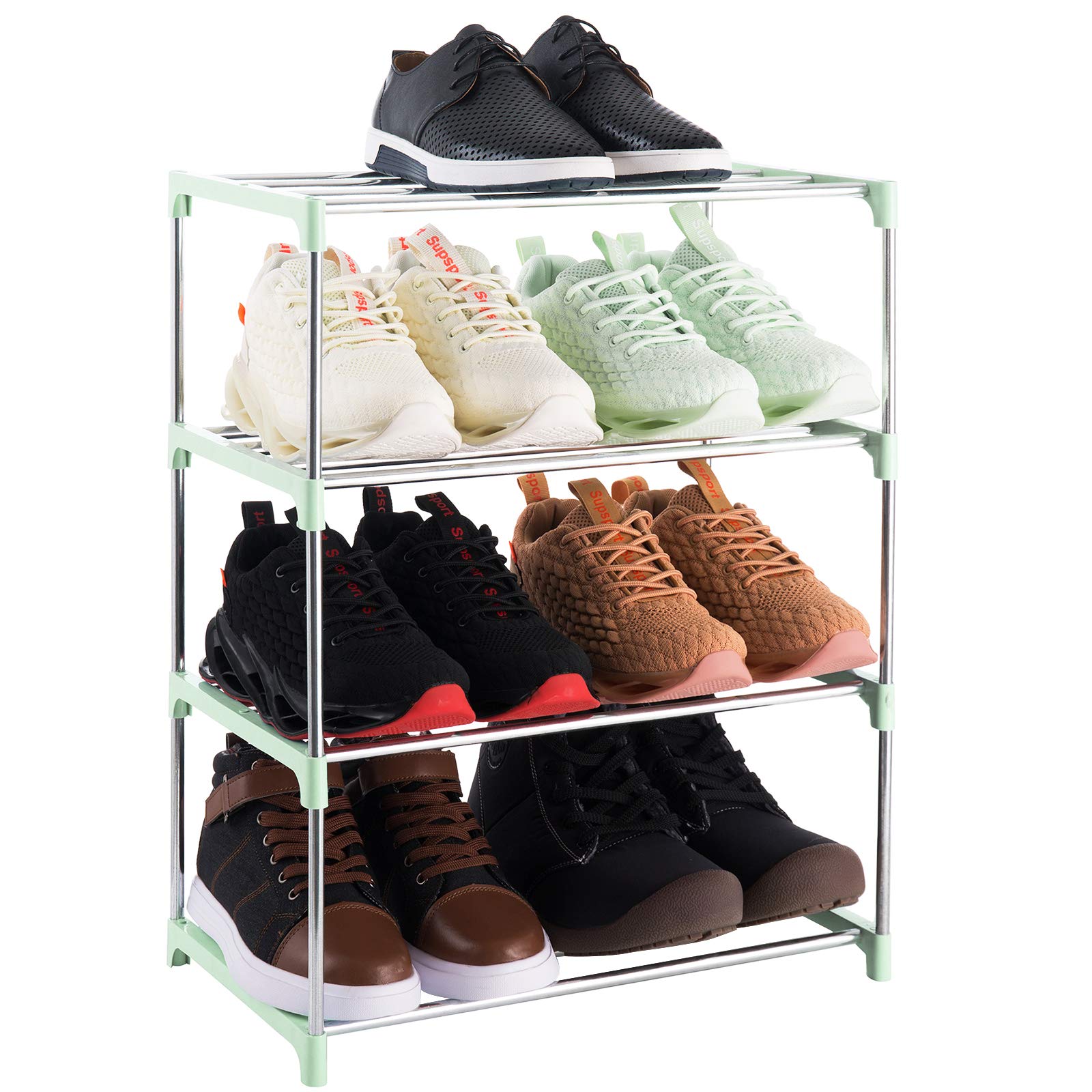 Xerhnan 4-Tier Stackable Small Shoe Rack, Lightweight Shoe Shelf Storage Organizer for Entryway, Hallway and Closet (green)