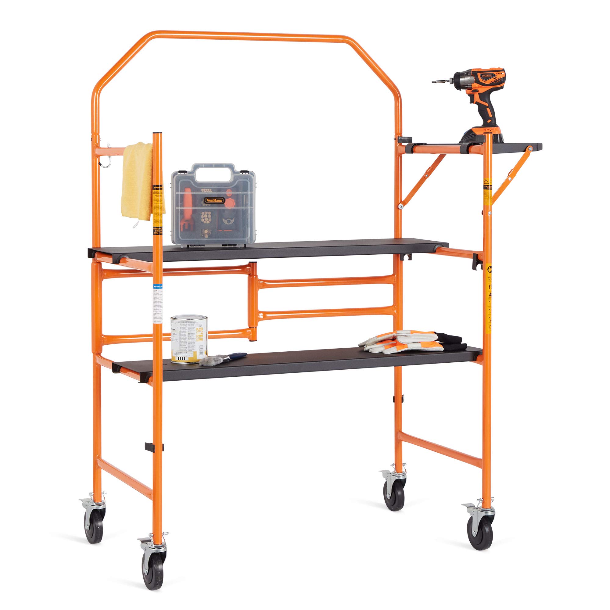 VonHaus Mobile Work Platform - Portable Scaffold Platform with Wheels for Easy Transportation and Storage - Lightweight Scaffolding Tower Working Platform with Massive 225kg Capacity