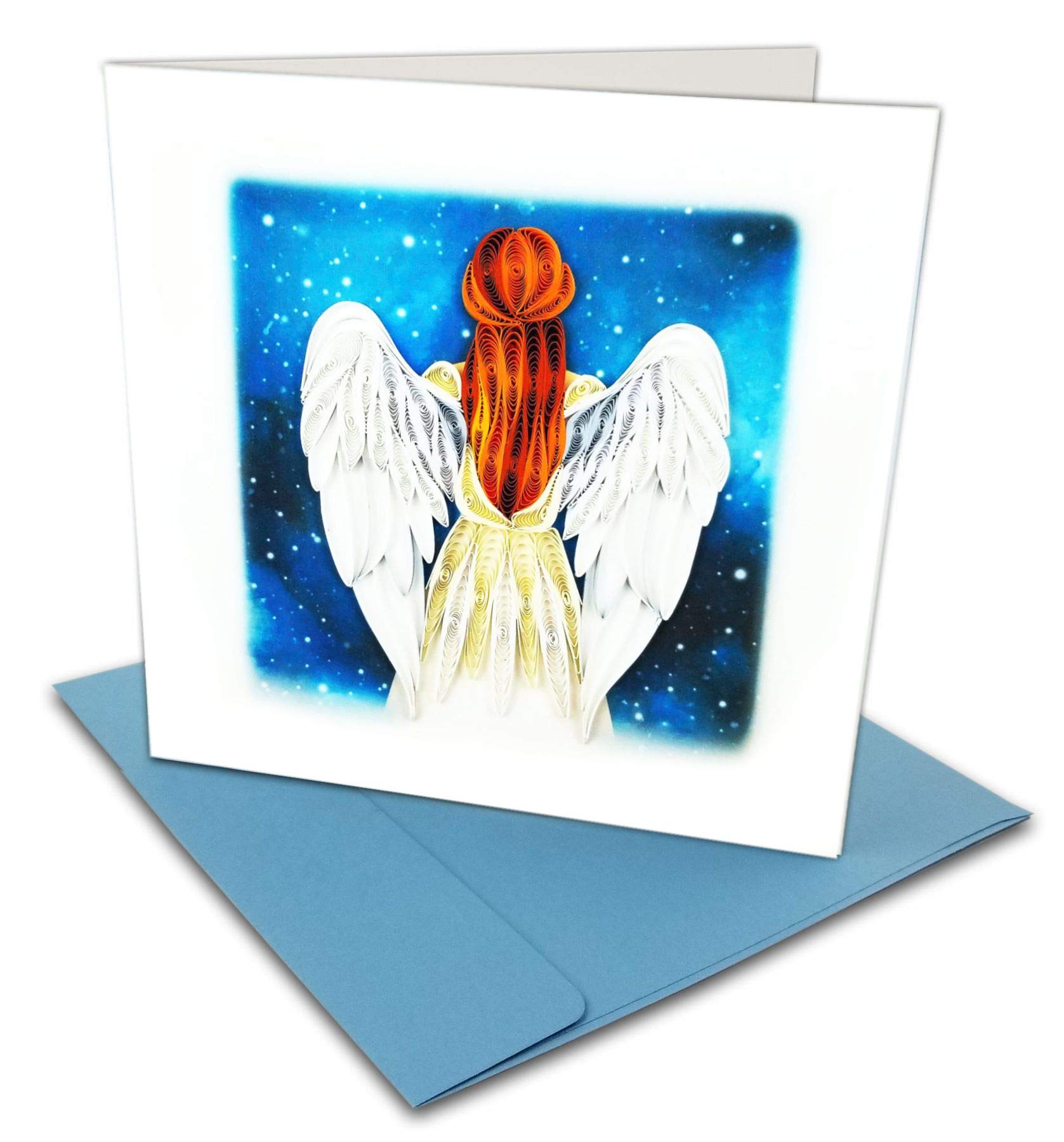 Heavenly Angel Quilling Greeting Card, 6x6" with Envelope. Any Occasion. Blank Inside. Hand-made. Suitable for Framing.