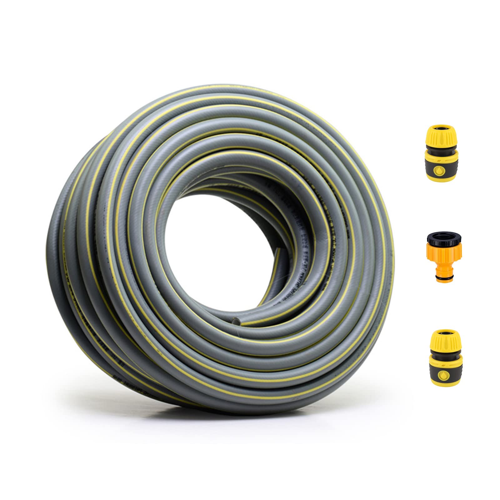 Topways Garden Hose Pipe, 30M/98Ft 1/2" Anti-Kink 3 Layers Thicker Reinforced Explosion Proof Outdoor Water Pipes Including 2 in 1 Faucet Adapter, Hose End Quick Connector