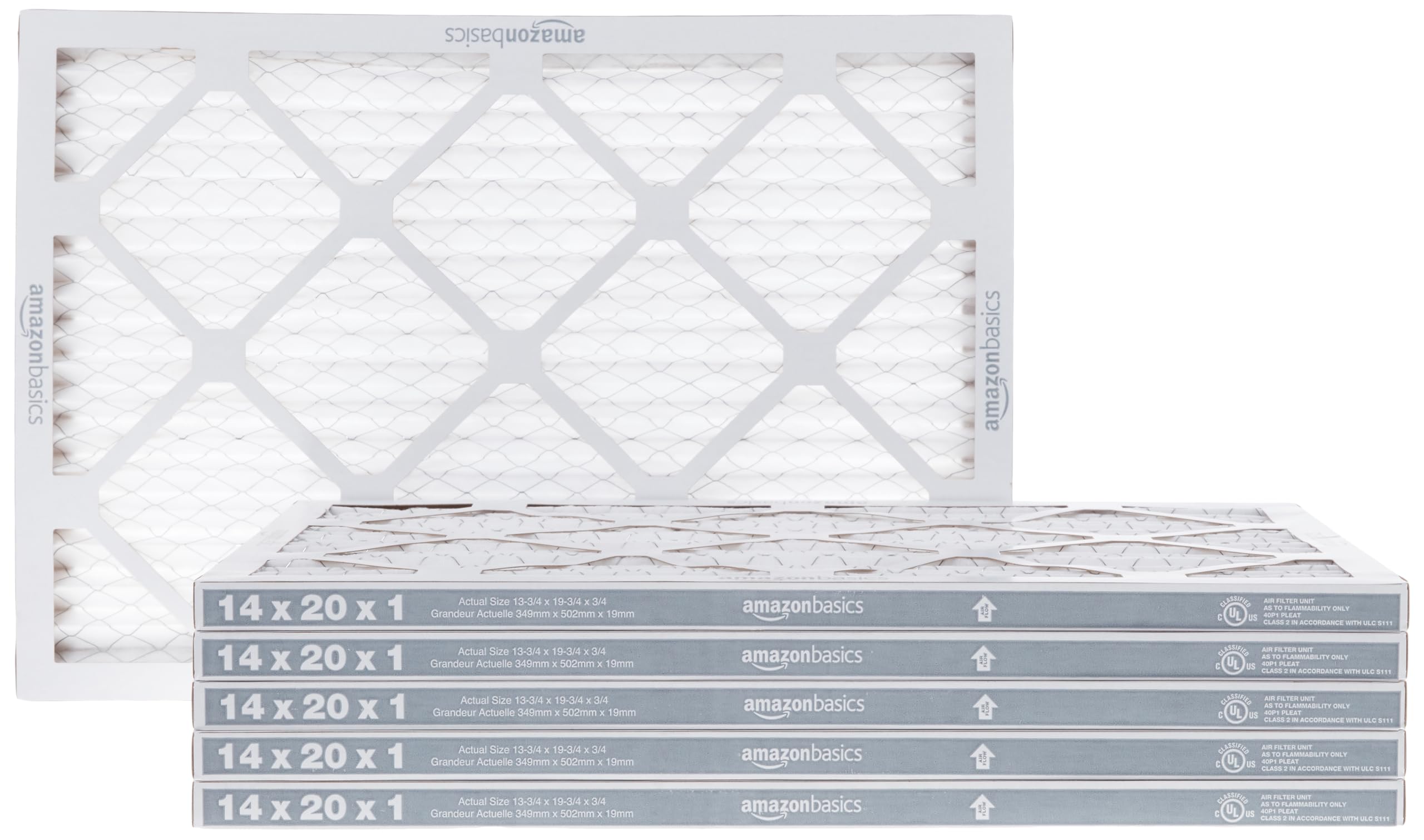 Amazon Basics Merv 8 AC Furnace Pleated HVAC Air Filters, 14x20x1, Pack of 6, White