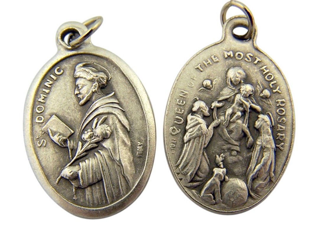 WJHSilver Toned Base Saint Dominic with Our Lady of The Rosary Medal, 1 Inch