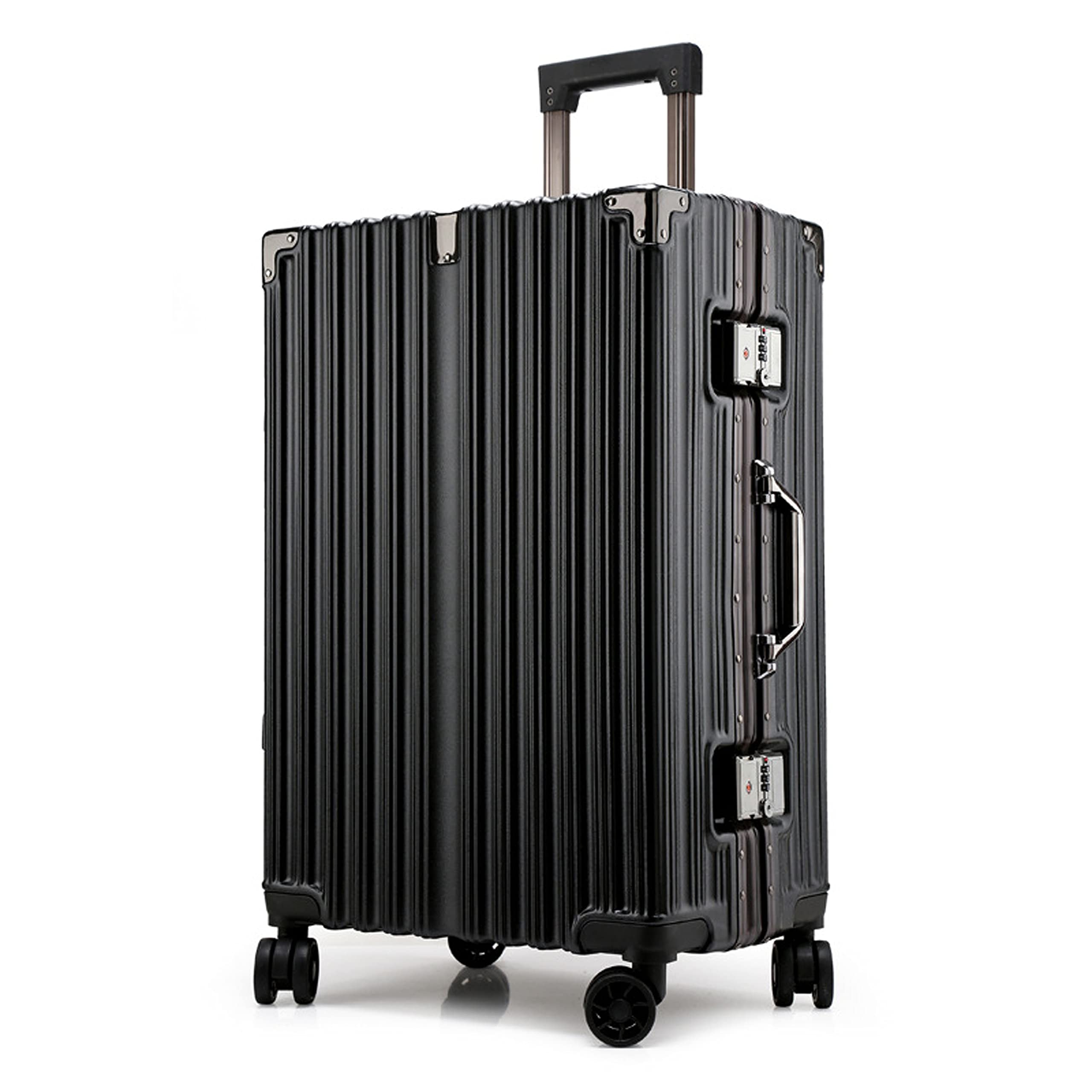 AYRP flowerSuitcase luggage trolley case aluminum frame fashion leisure trolley case (Black, 45×27×64cm)