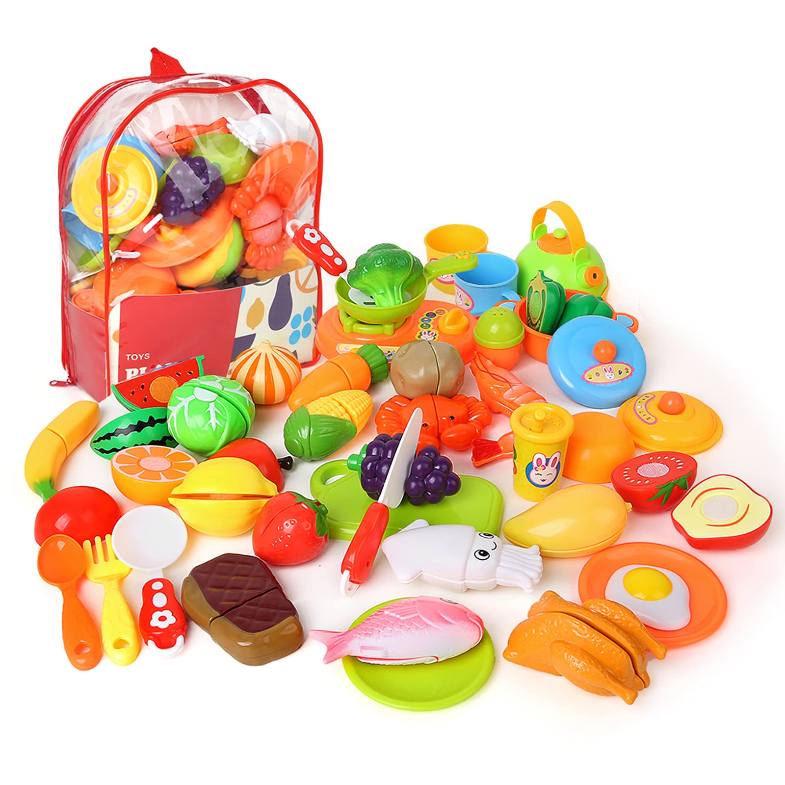 kramow Play Food,Cutting Fruit and Vegetables,Toddler Toys Kitchen Pretend Toys for Kids 3 Year Olds Up