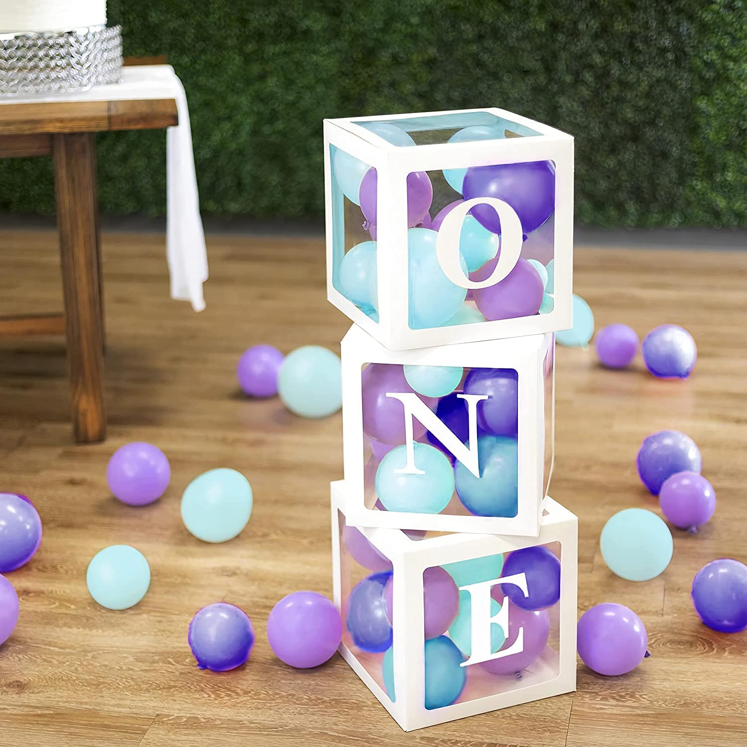 Baby 1st Birthday Decorations, First Birthday Balloon Boxes Decor with Letter, Individual ONE Blocks Design for Boy Girl 1 Year Old Birthday Decorations, First Birthday Party Supplies Backdrop Favor