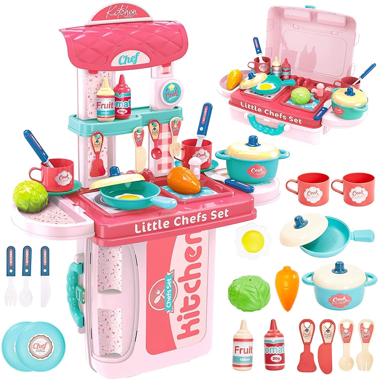 TechHark Kitchen Set For Girls Toy With Cooking Utensils Combo Items, Little Chef Realistic Miniature Chefs Pretend Play/Role Play Home Game, Multi Color. (971 Kitchen)