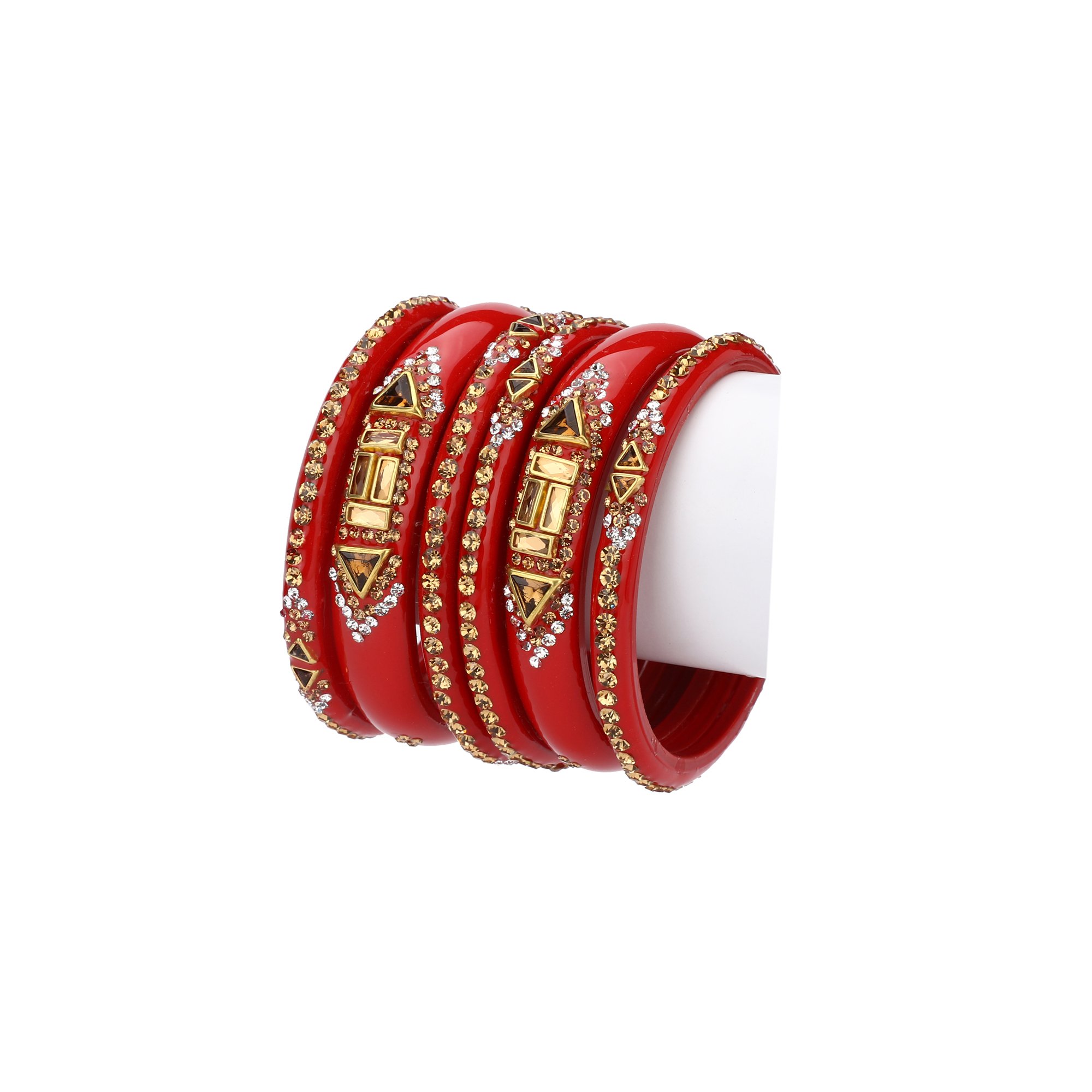 Somil Designer Glass Bangles/Kungan/Kada Set, Festival, Workplace, Party, Traditional, Designer, Ornamented with Stone, Red