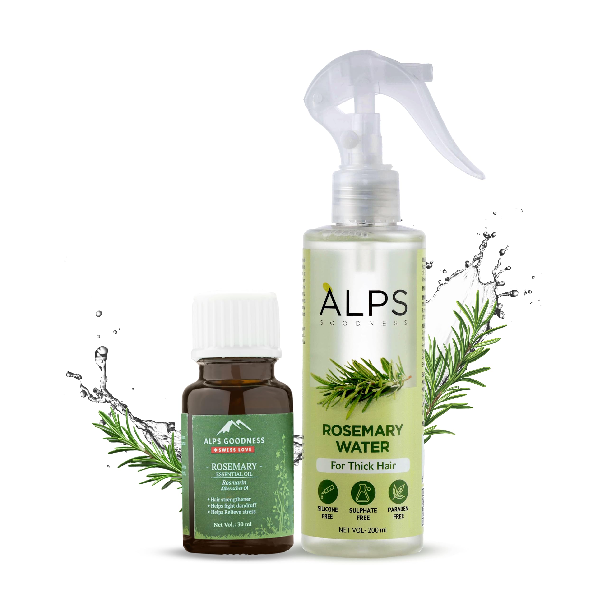 Alps Goodness Rosemary Haircare Power Duo with Rosemary Water (200ml) & Rosemary Essential Oil (10ml) | Hair Growth Expert | Strengthening & Nourishing | Thick-Strong Hair | Viral Rosemary Water