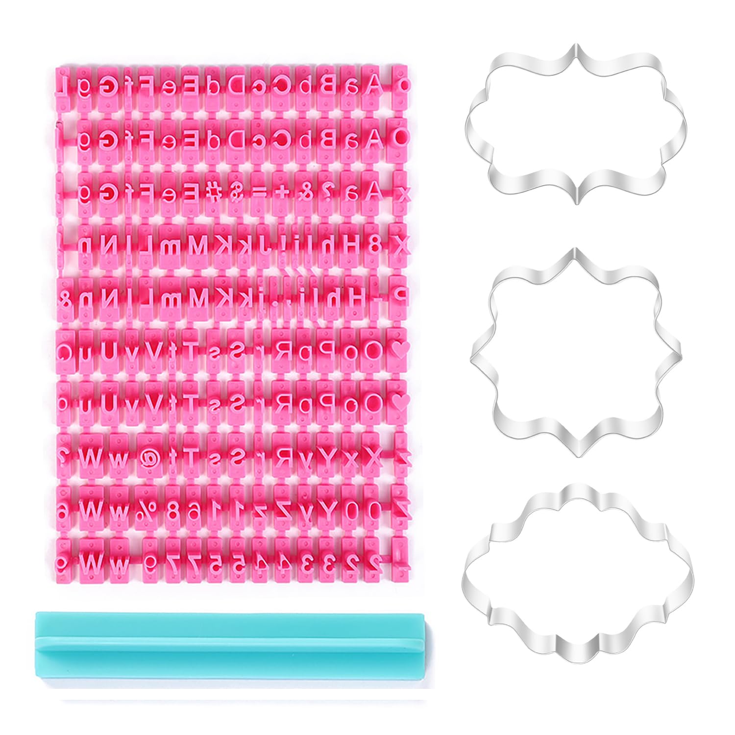 150 Pcs Alphabet Stamp and 3 Pcs Fondant Cookie Cutter Letters Lower & Upper Case Numbers and Punctuation Used for Decorating Cookies Cake Fondant