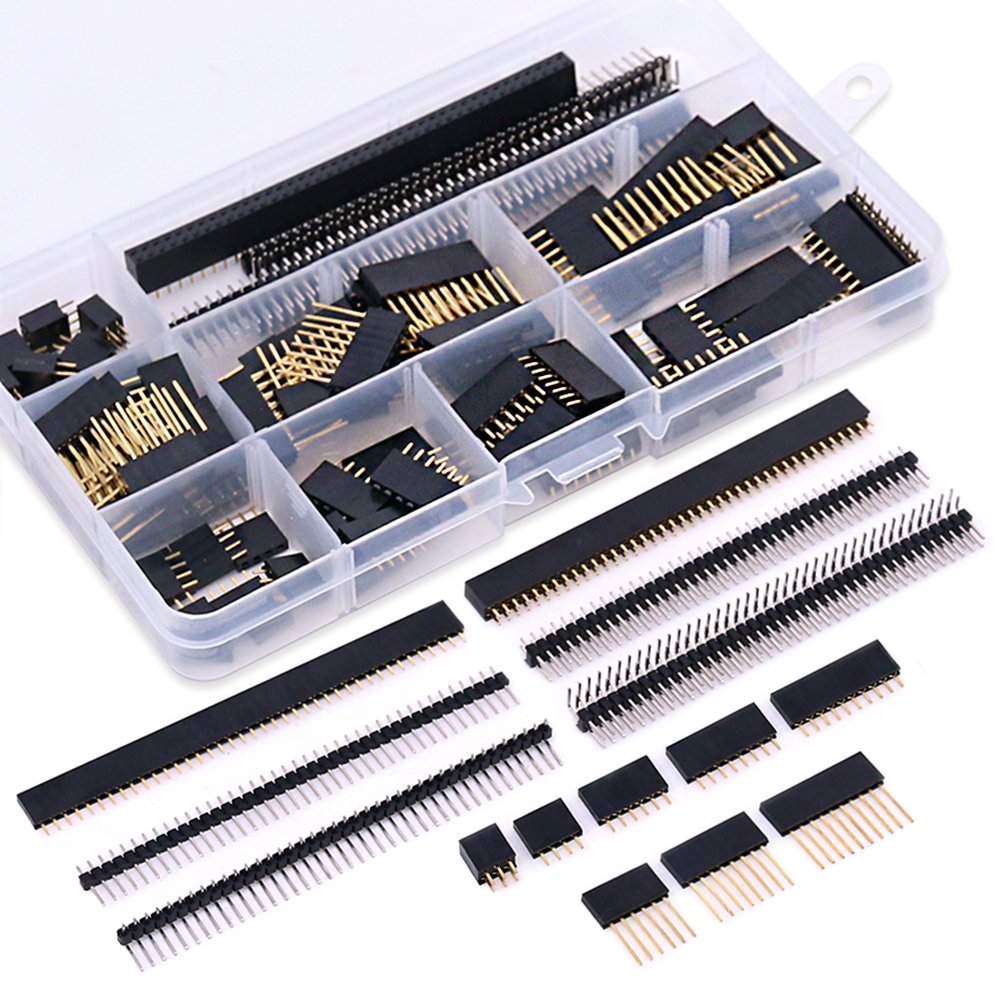 Glarks Glarks 112Pcs 2.54mm Male and Female Pin Header Connector Assortment Kit, 100pcs Stackable Shield Header and 12pcs Breakaway PCB Board Pin Header for Arduino Prototype Shield