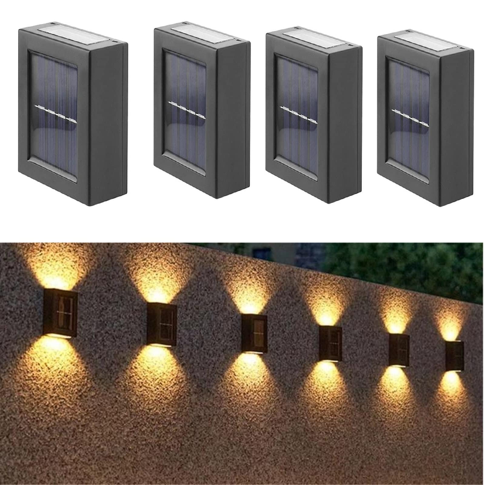 ASLIDECOR Solar Wall Light UP and Down 4 Pack,2 Led Illuminate Outdoor Sunlight Sensor Lamp IP65 Waterproof Modern Nordic Style Decor for Home Garden Porch