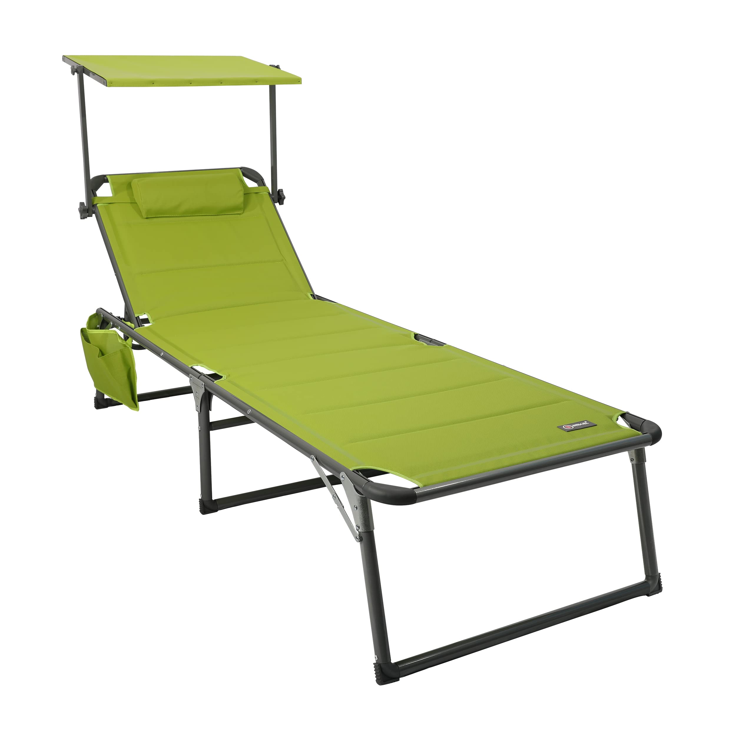 HOMECALL Aluminium Sun-Lounger with 2x1 Textilene Padding, Quick-Dry Foam, Pocket, and Sun Shade, XXL (200 x 70 cm) - Green