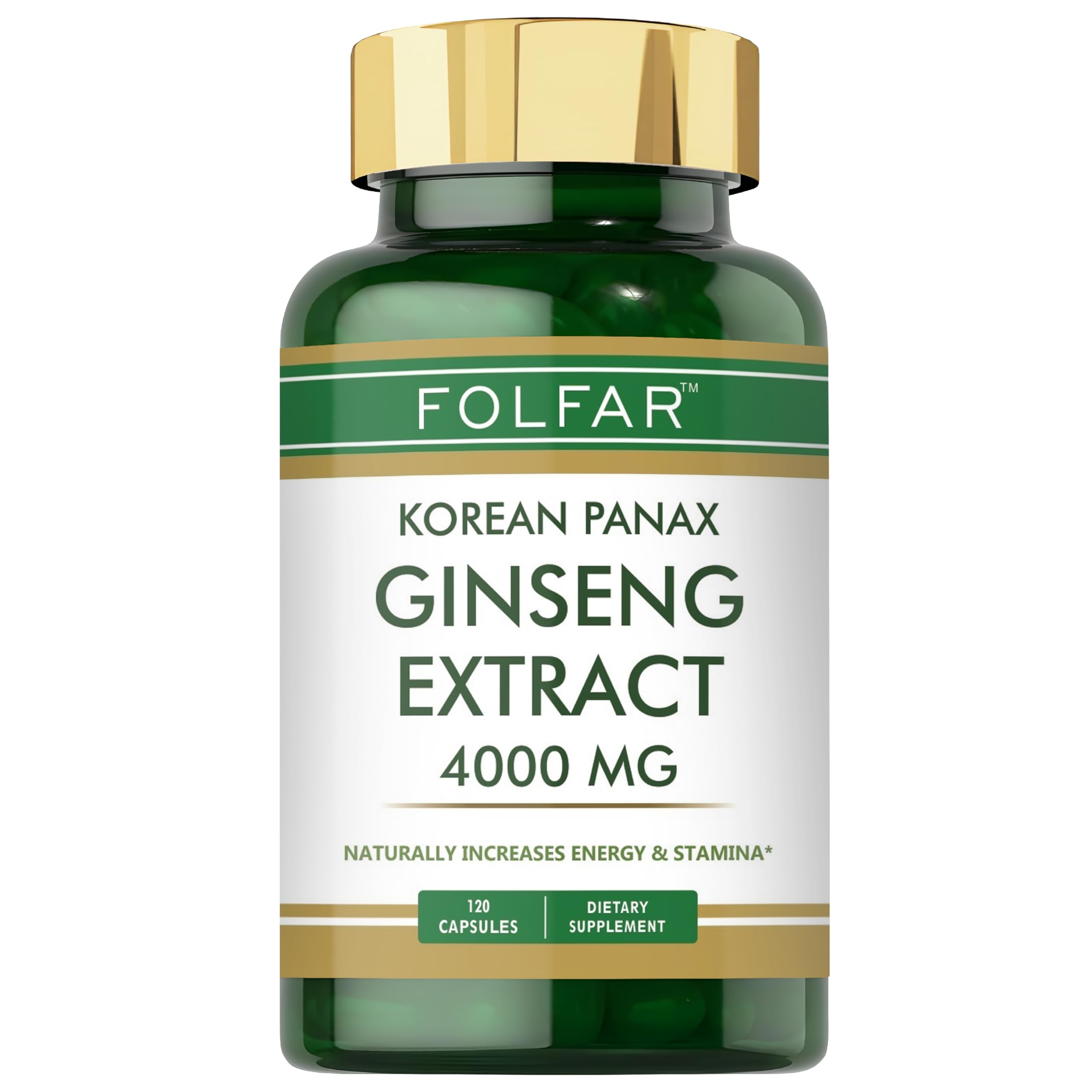 Folfar Korean Panax Ginseng Extract (4000 mg)- 120 Capsules | Naturally Increases Energy & Stamina, Immune Support | Premium Adaptogen Formula for Stress Relief & Vitality | High Strength Ginsenosides