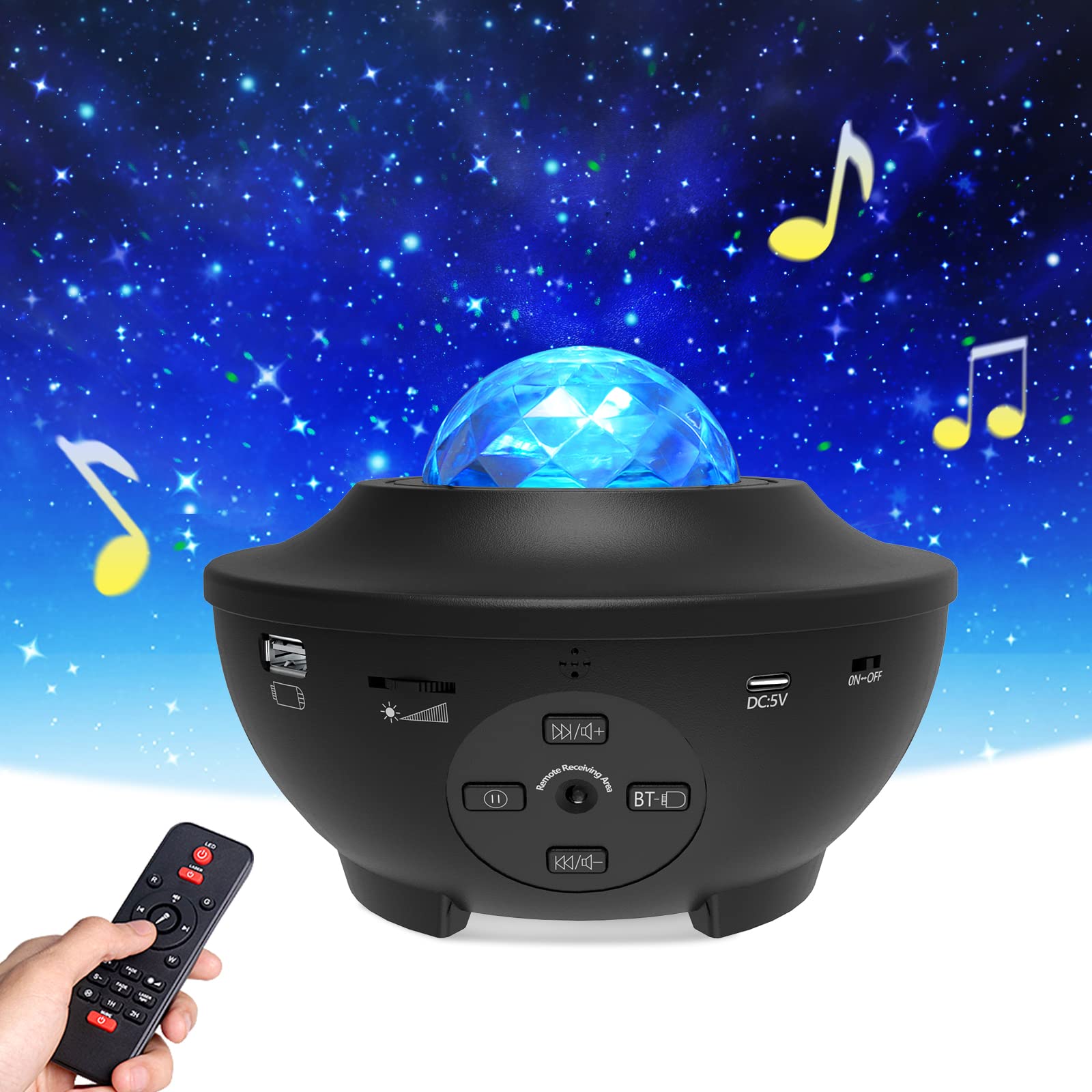 Star Projector, Galaxy Projector with Remote Control, Eicaus 3 in 1 Night Light Projector with LED Nebula Cloud/Moving Ocean Wave for Kid Baby, Built-in Music Speaker(Black)