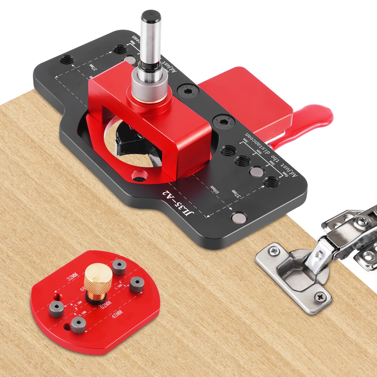 Meticuloso 35mm Hinge Jig, Aluminum Alloy Concealed Hinge Jig, Accurate Locking Hinge Drilling Jig Hole Guide Hole Puncher Locator Woodworking Tool for Door Cabinets Hinges Mounting