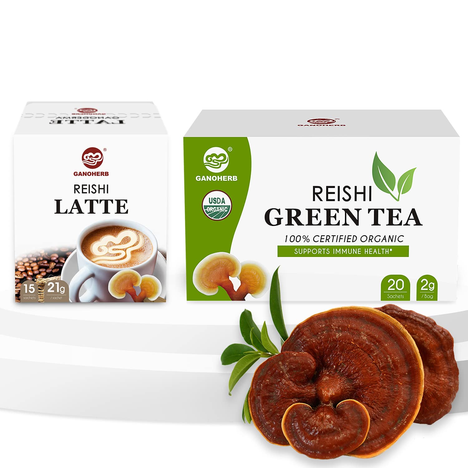 GANOHERBReishi Mushroom Latte Coffee and Reishi Mushroom Green tea