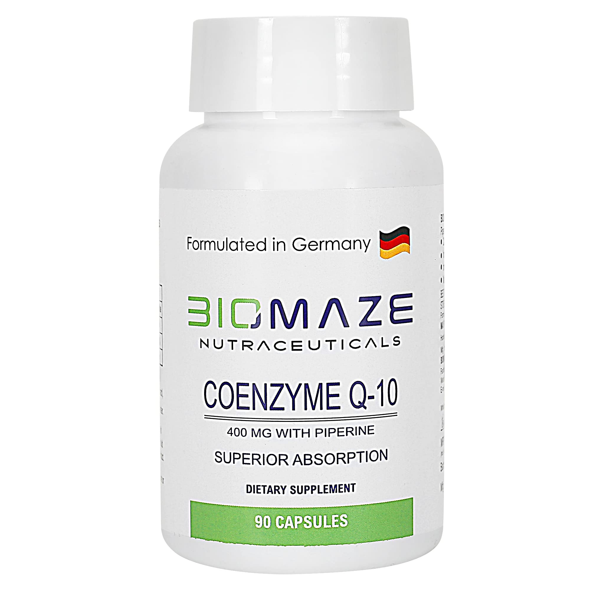 Biomaze Nutraceuticals CoQ10 400mg - Highest Strength Ubiquinone Co Enzyme Q10 | Powerful Antioxidant for Heart and Vascular Health, Essential for Energy Production | 90 Capsules - 3 Month Supply |