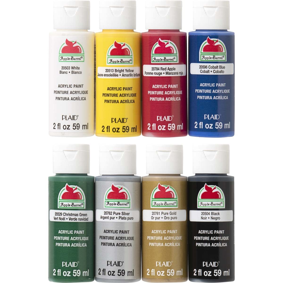 Apple Barrel17854 Non-Toxic Multi-Purpose Acrylic Paint Set, 2 oz. Bottle, Assorted Color, 2" Height, 6.25" Width, 11.25" Length (Pack of 8)