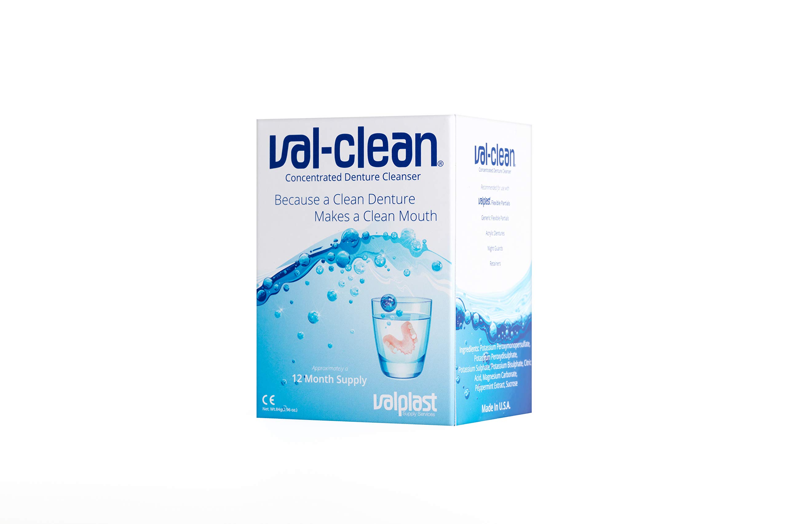 Val-Clean Concentrated Denture Cleaner 12 Sachets - 1 Year Supply for Valplast Flexible Dentures & All Other Appliances