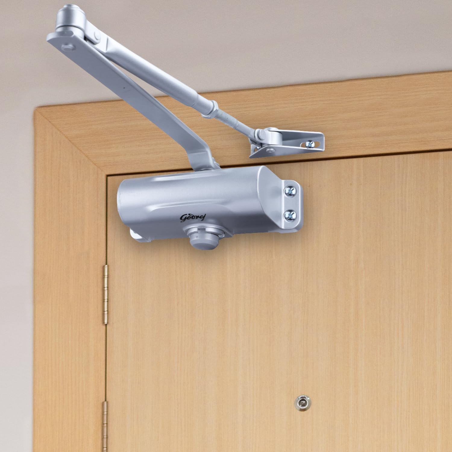 Godrej Door Controls I Hercules Door Closer I for Wooden, Aluminum & Metal Doors I for Left & Right Handed Doors I Compact Design I Door Weight Upto 60 KG I 3 Years warrenty I Sliver Finish