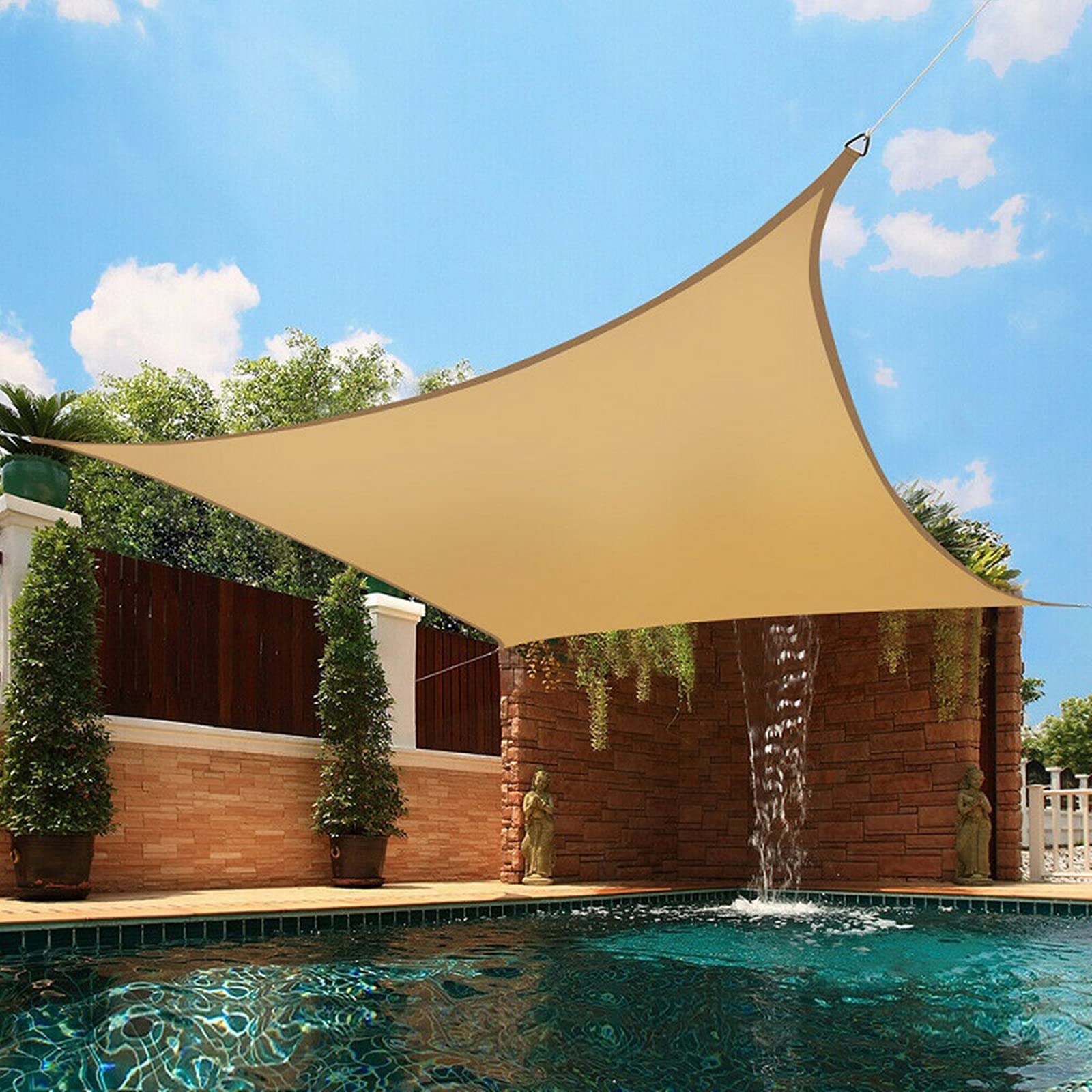 BELLE DURA 12'X16' Rectangle Sand Sun Patio Shade Sail Canopy Use for Patio Backyard Lawn Garden Outdoor Awning Shade Cover-185 GSM-Block 98% of UV Radiation-5Years Warranty