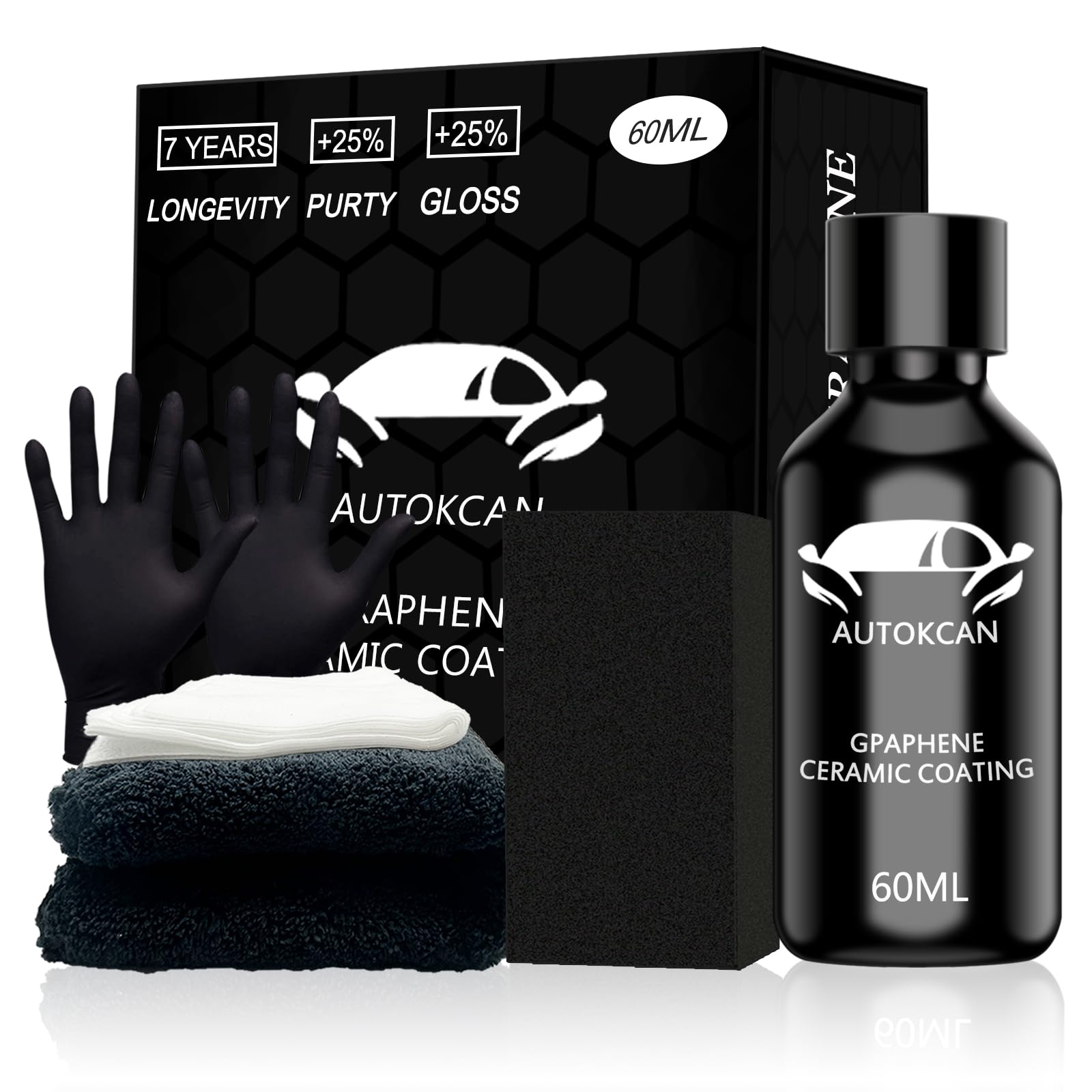 Ceramic Coating Car, 60ML 10H Nano Graphene Coating for Car Detailing, 7 Years of Long Lasting Protection, High Gloss, Super Hydrophobic, Anti Scratch, Protection from Chemical Stains and Etching