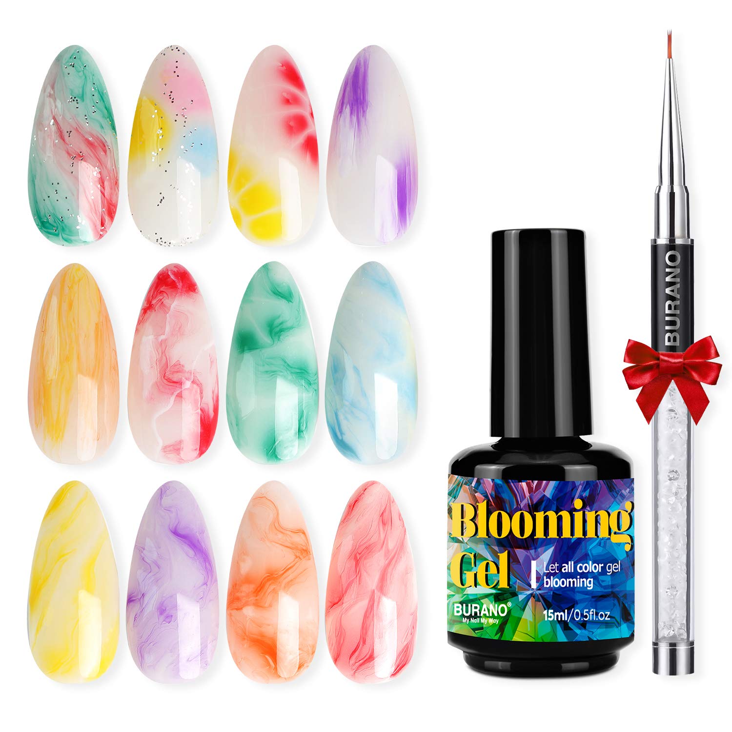 BURANONail Blooming Gel – UV LED Clear Blooming Gel Nail Polish for Spreading Effect 15ml 0.5 Floz with Nail Brush (blooming clear)