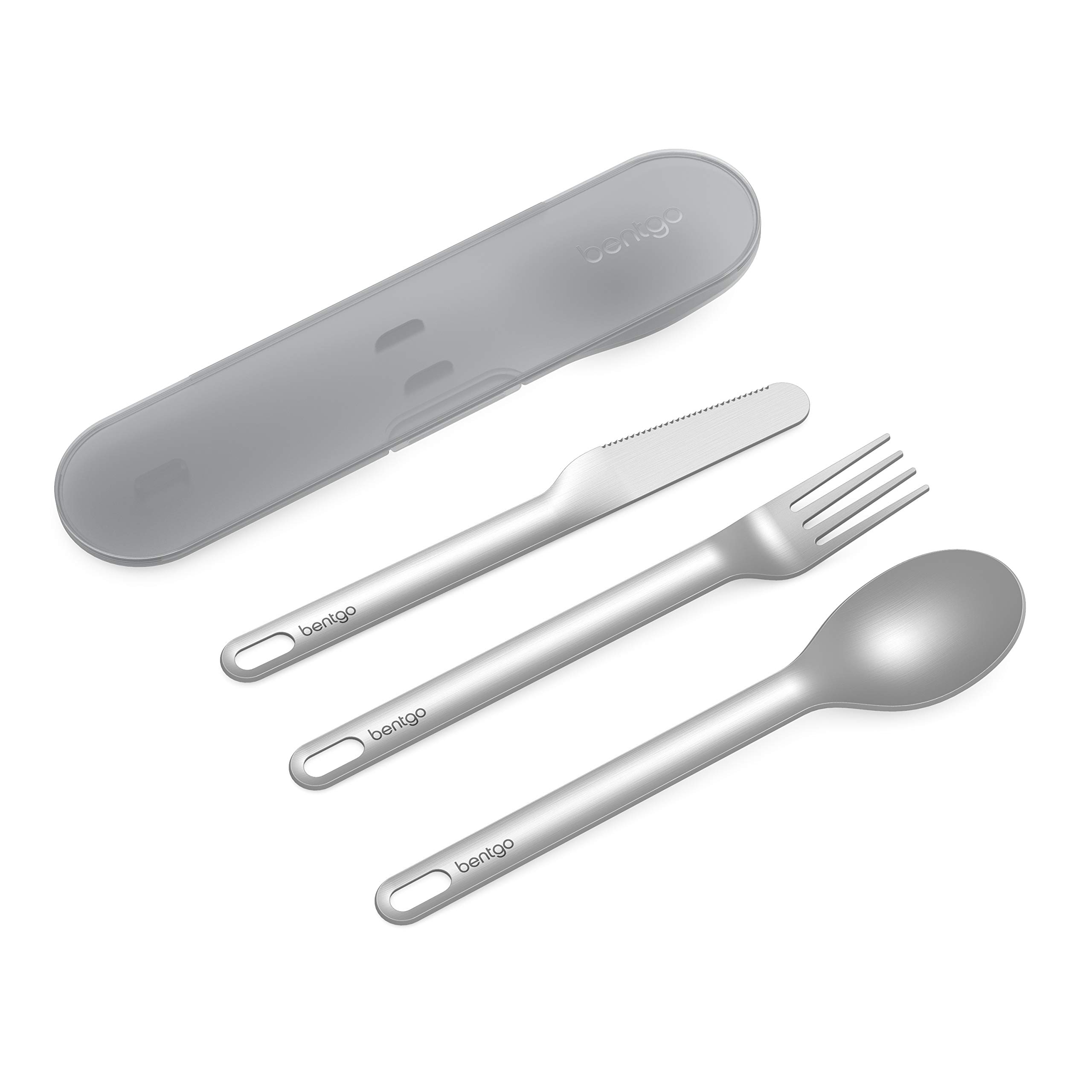 BentgoStainless Travel Utensil Set - Reusable 3-Piece Silverware Set with Carrying Case, High-Grade Premium Steel, BPA-Free Case, Eco-Friendly - Ideal for Travel, Camping, and Office Use (Gray)