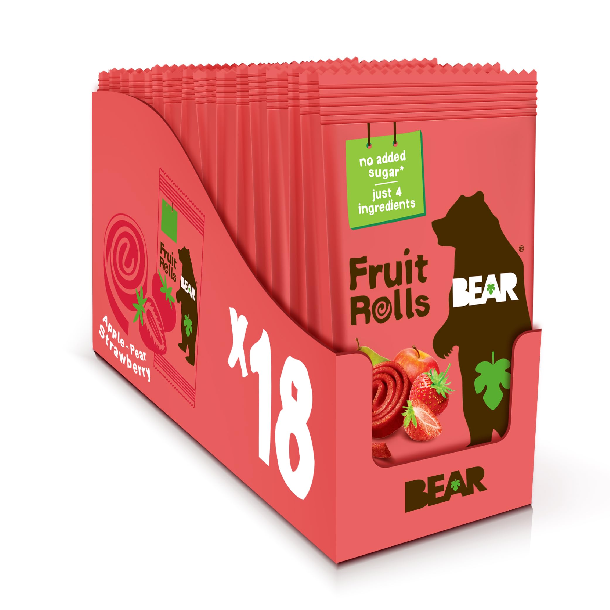 BEARReal Fruit Snack Rolls - Gluten Free, Vegan, and Non-GMO - Strawberry – Healthy School And Lunch Snacks For Kids And Adults, 0.7 Ounce (Pack of 18)