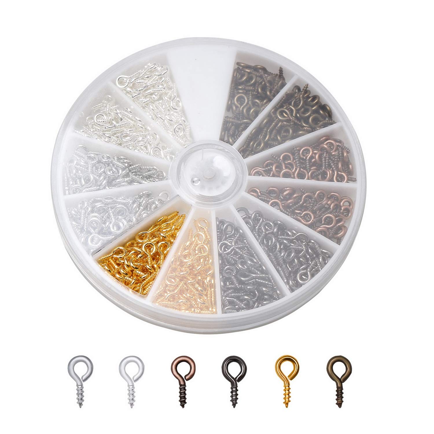 600 Pcs Screw Eye Hooks,6 Colours Small Eye Eyelets Hooks Threaded for Jewelry Making DIY Crafts